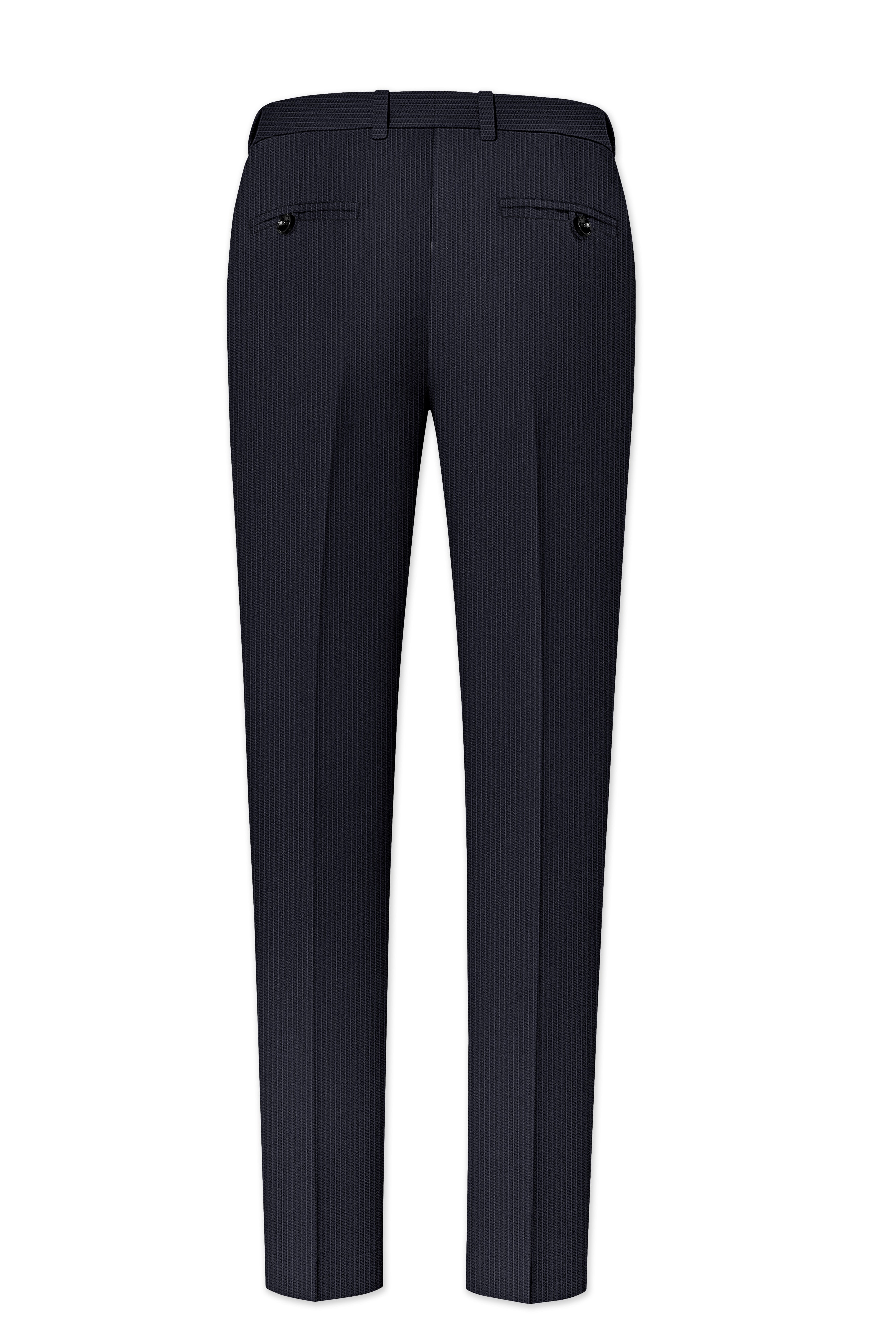 Cosmire-Space Blue Pencil Striped Wool Rich Slight Stretch Single Waistband Pant