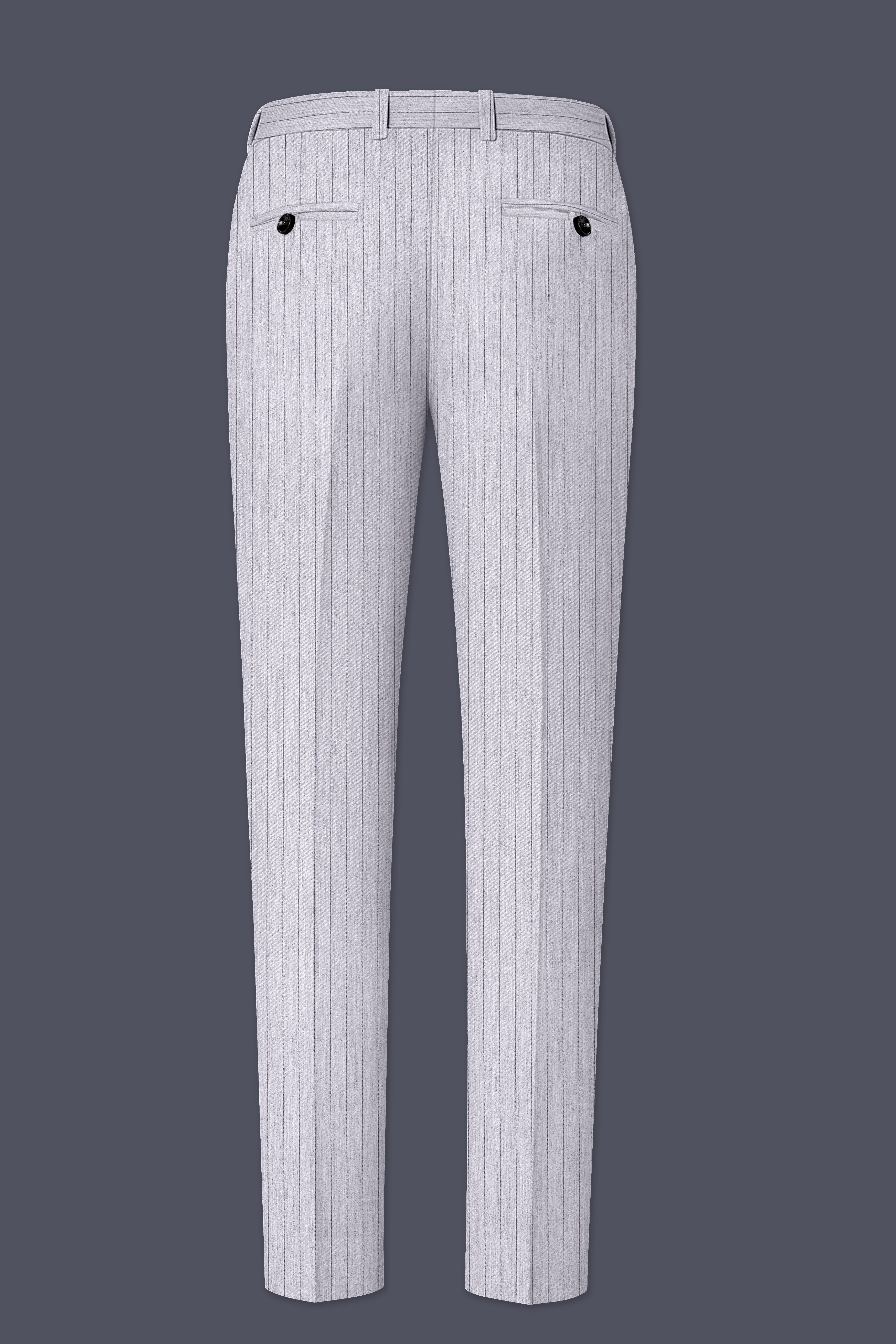 Grisvoro-Sterling Gray Pin Striped Wool Rich Slight Stretch Waistband Pant