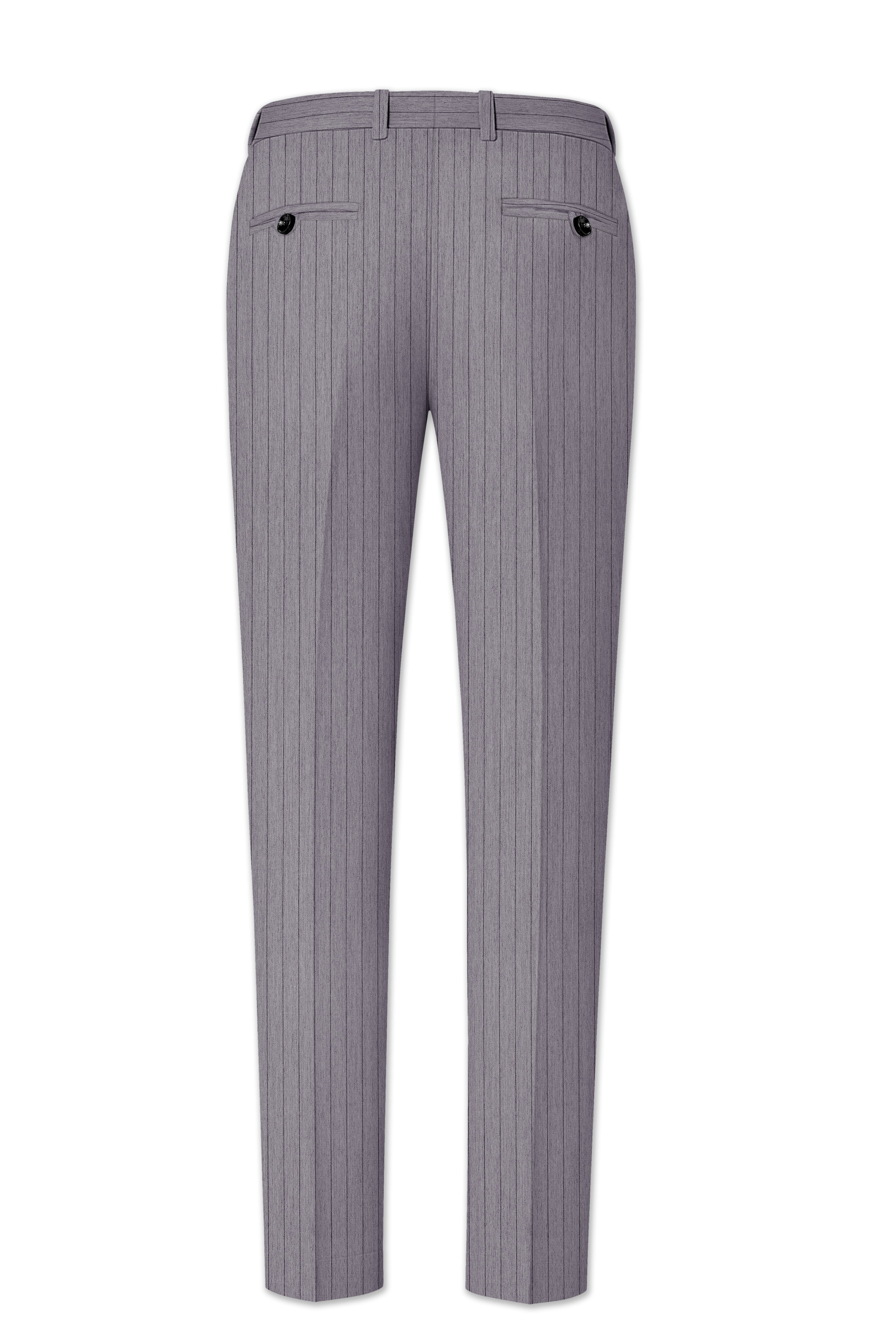 Velmoro-Mauve Gray Pin Striped Wool Rich Slight Stretch Waistband Pant