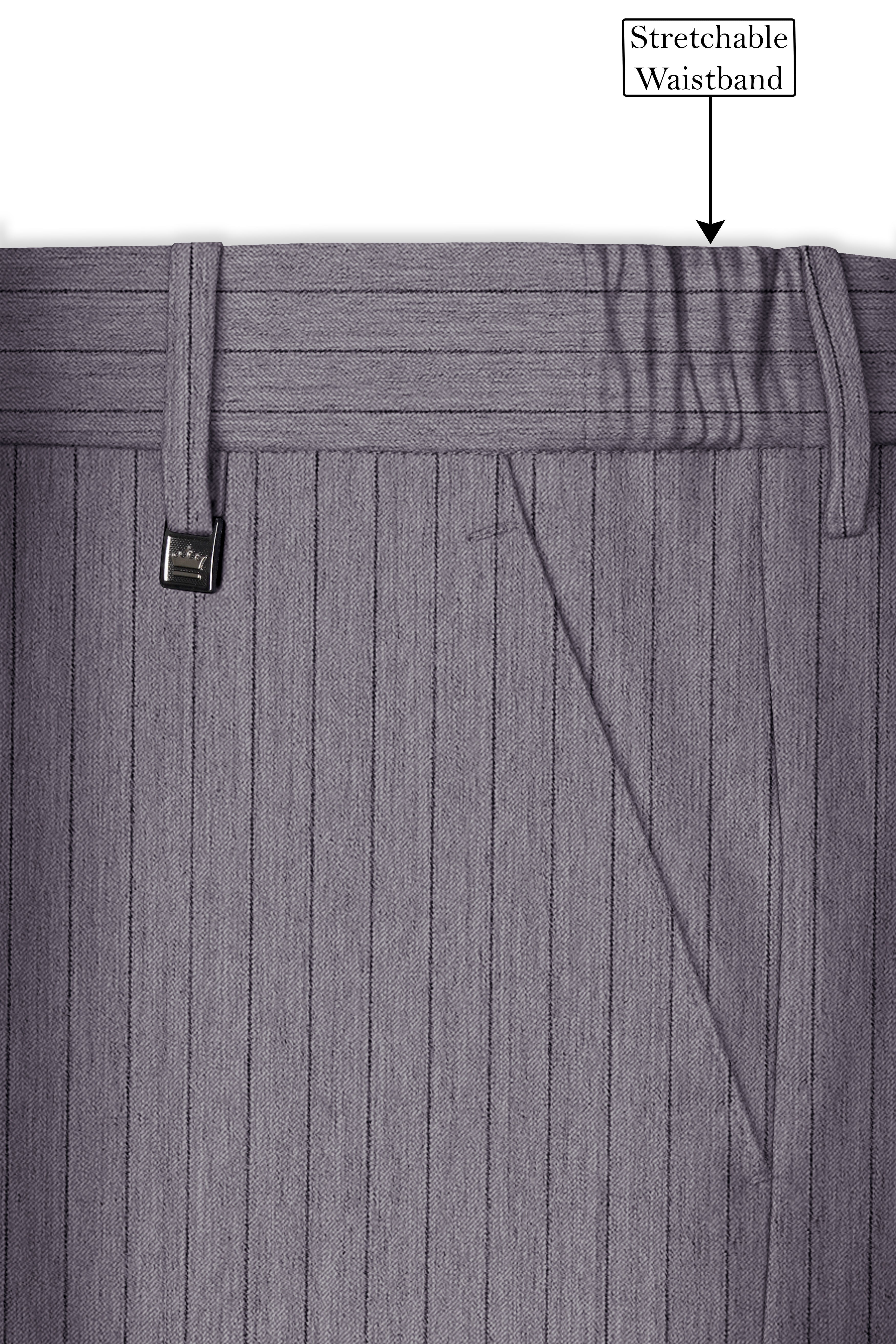Velmoro-Mauve Gray Pin Striped Wool Rich Slight Stretch Waistband Pant
