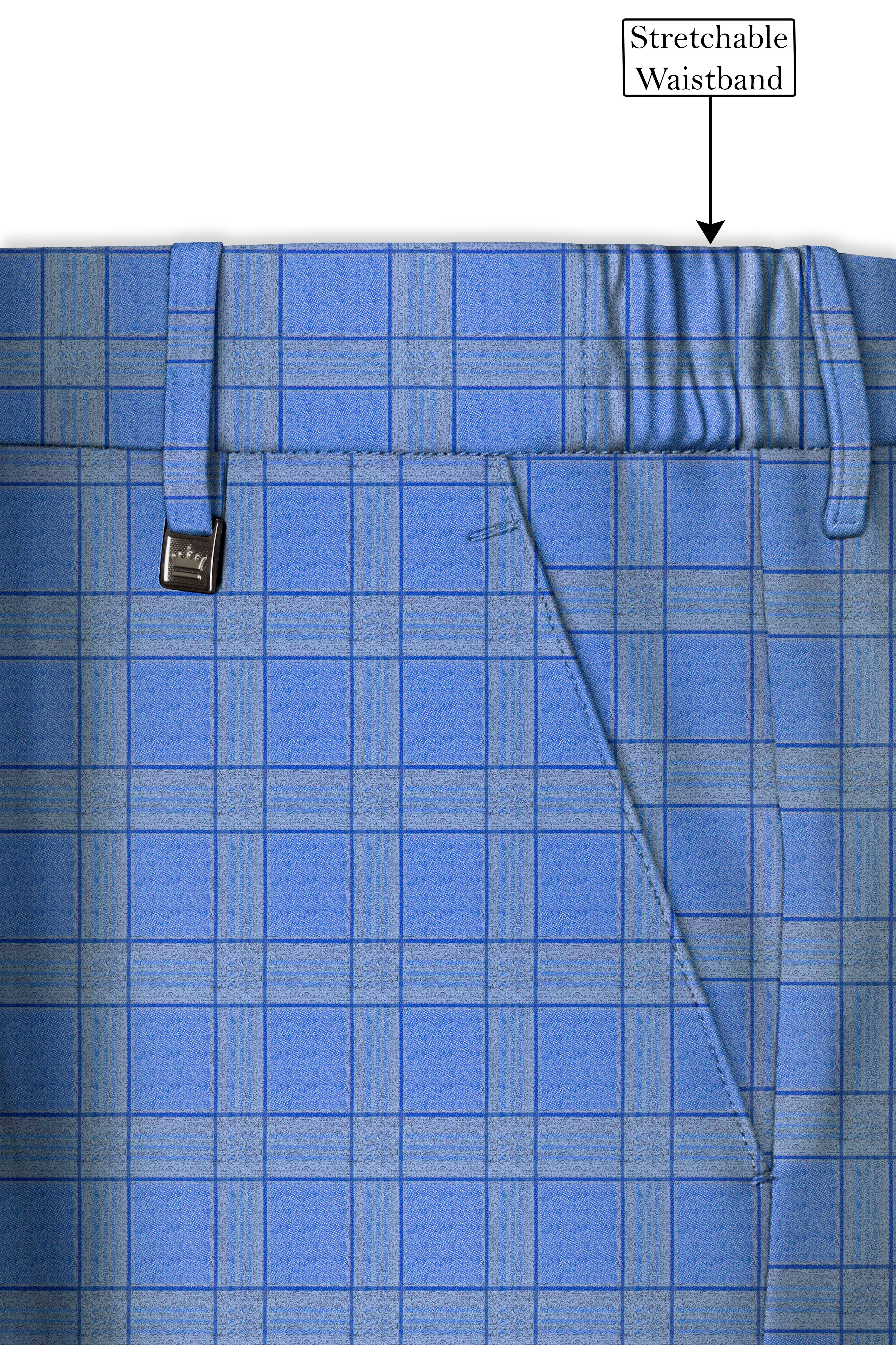 Mariner-Danube Blue Wool Blend Stretchable Waistband Pant