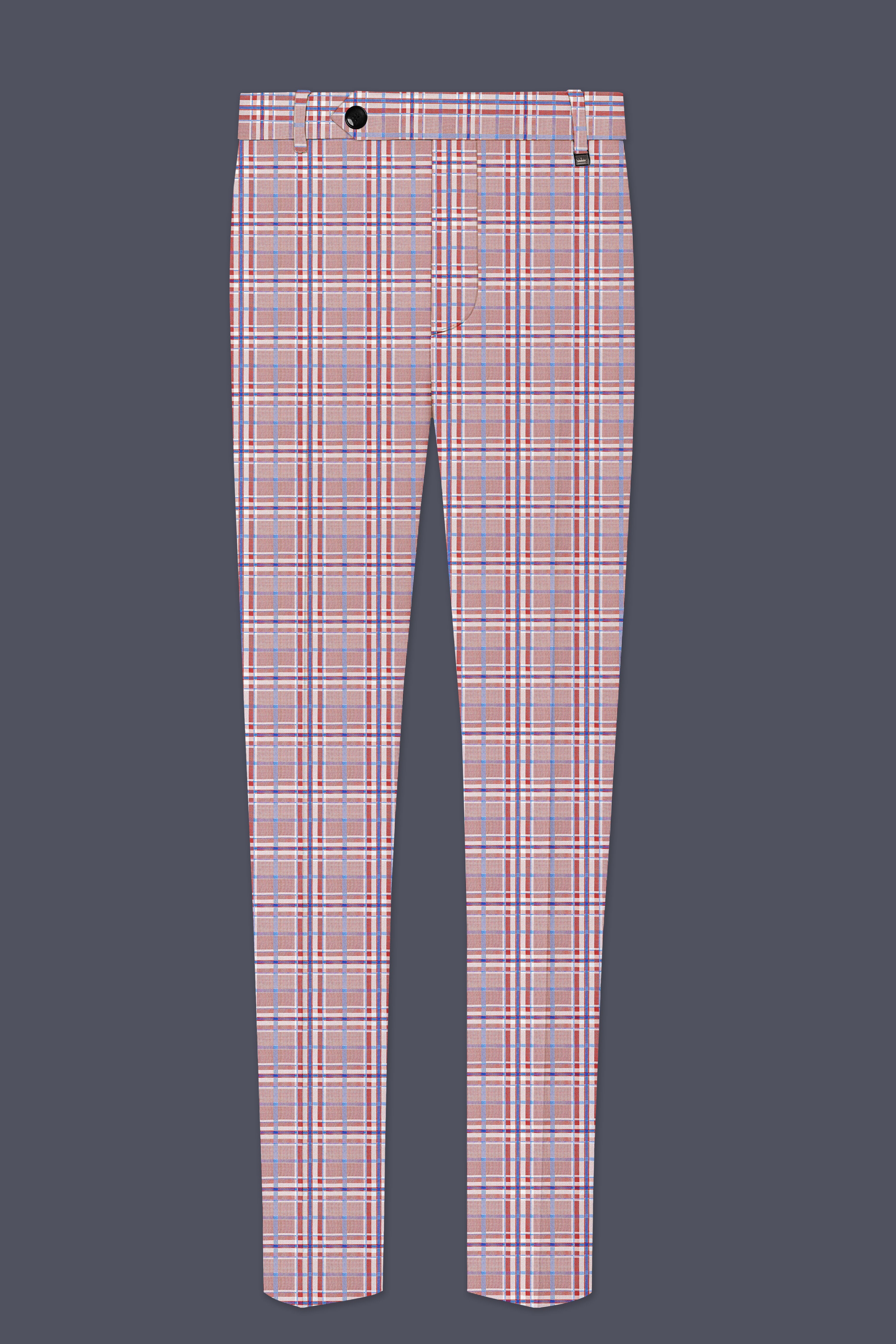 Velour-Turkish Rose Pink And Wild Blue Plaid Wool Rich Stretchable Waistband Pant