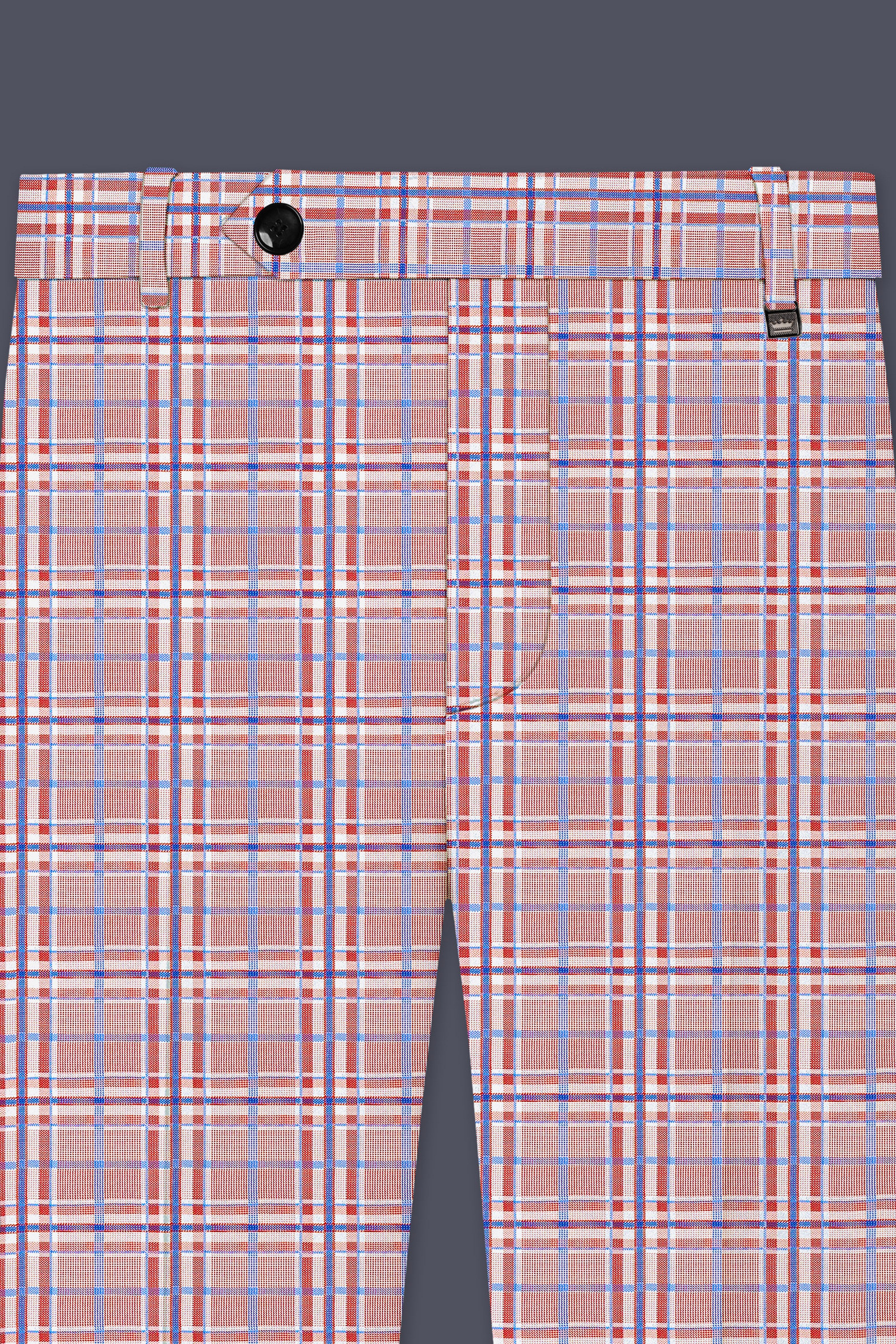 Velour-Turkish Rose Pink And Wild Blue Plaid Wool Rich Stretchable Waistband Pant