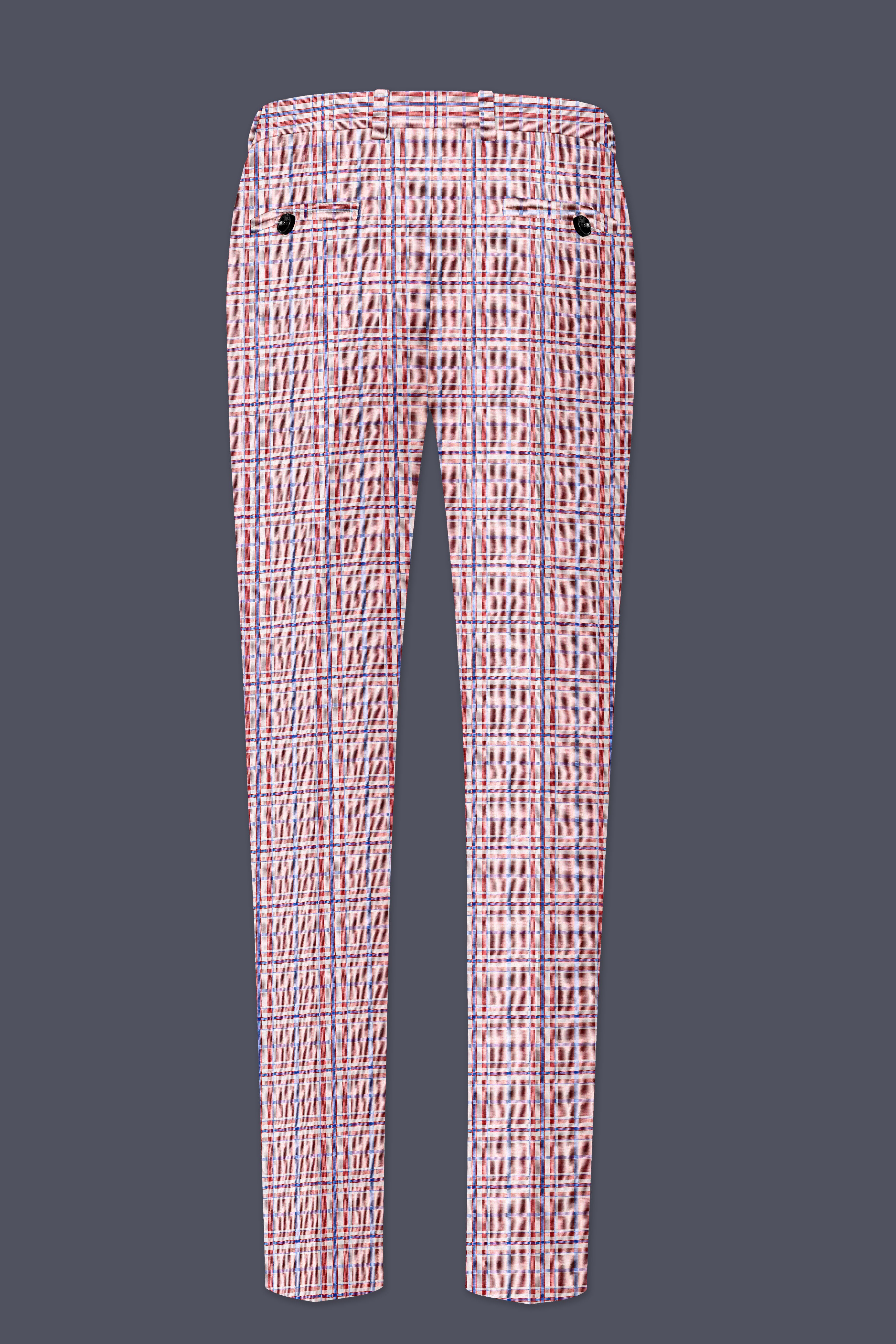 Velour-Turkish Rose Pink And Wild Blue Plaid Wool Rich Stretchable Waistband Pant