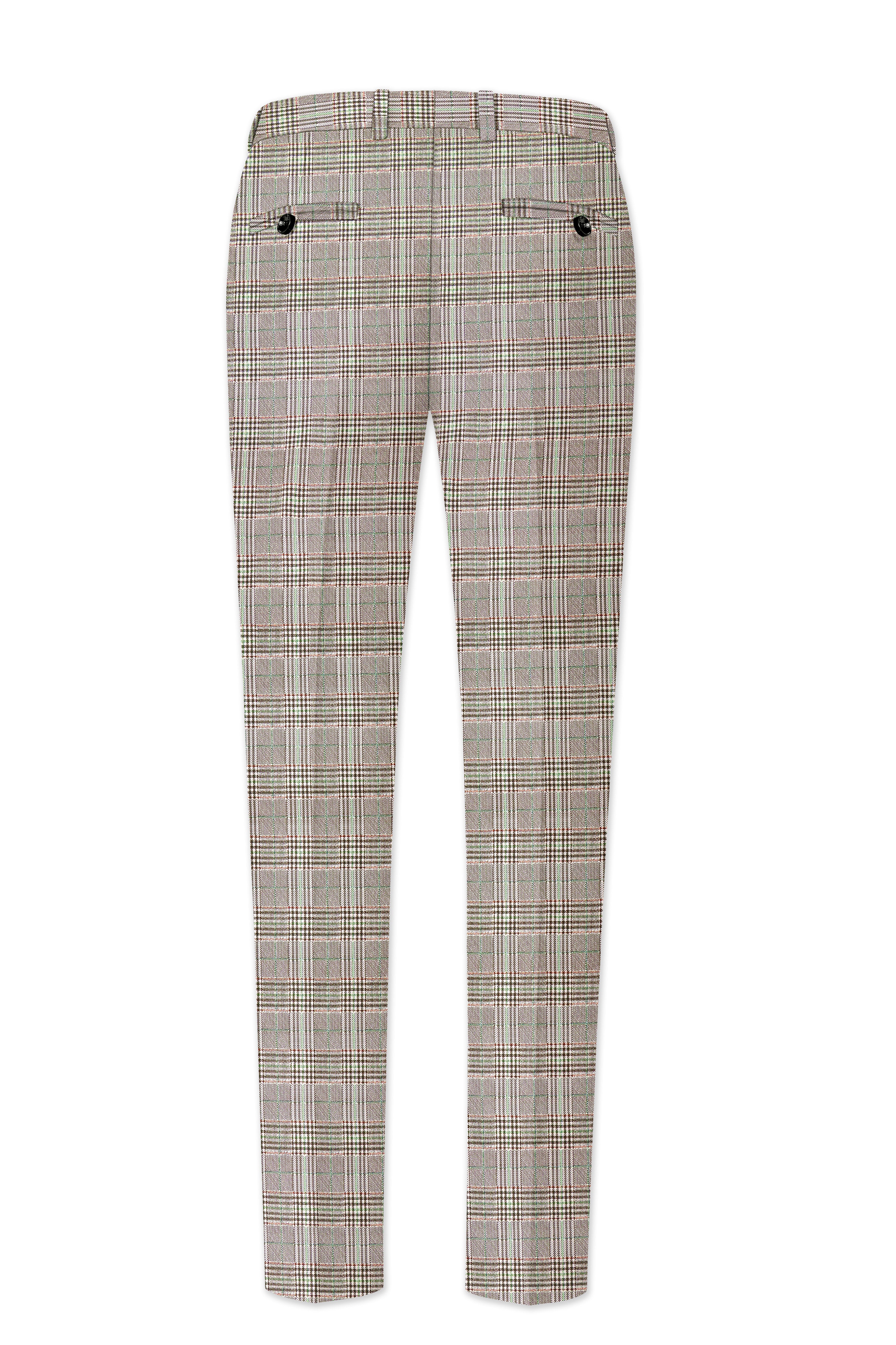 Truffle-Café Noir Brown Plaid Wool Rich Stretchable Waistband Pant