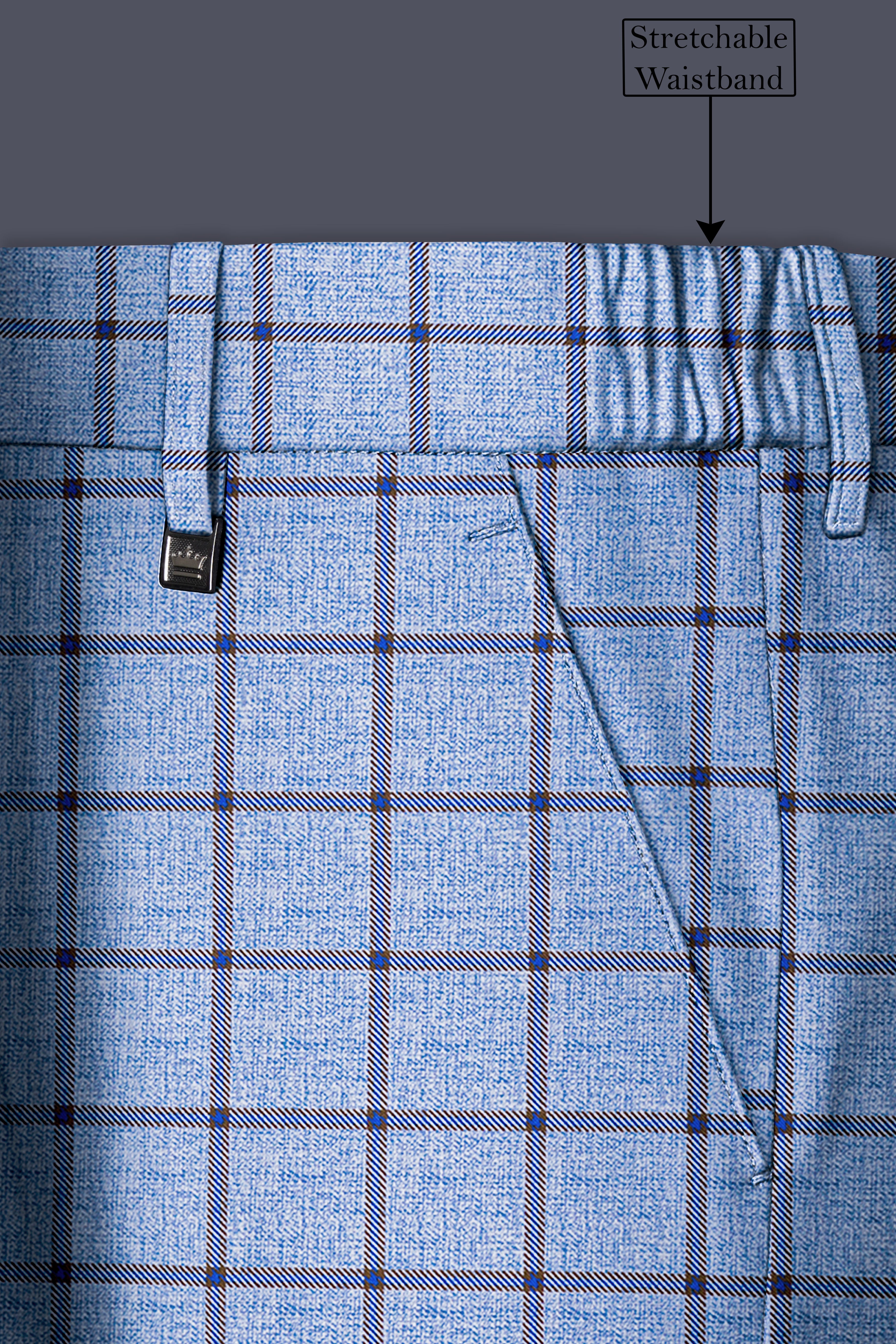 Mistrel-Spun Pearl Blue Windows Wool Rich Stretchable Waistband Pant