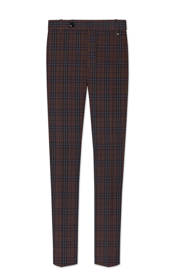 Cedar-Gingerbread Brown Plaid Wool Rich Stretchable Waistband Pant