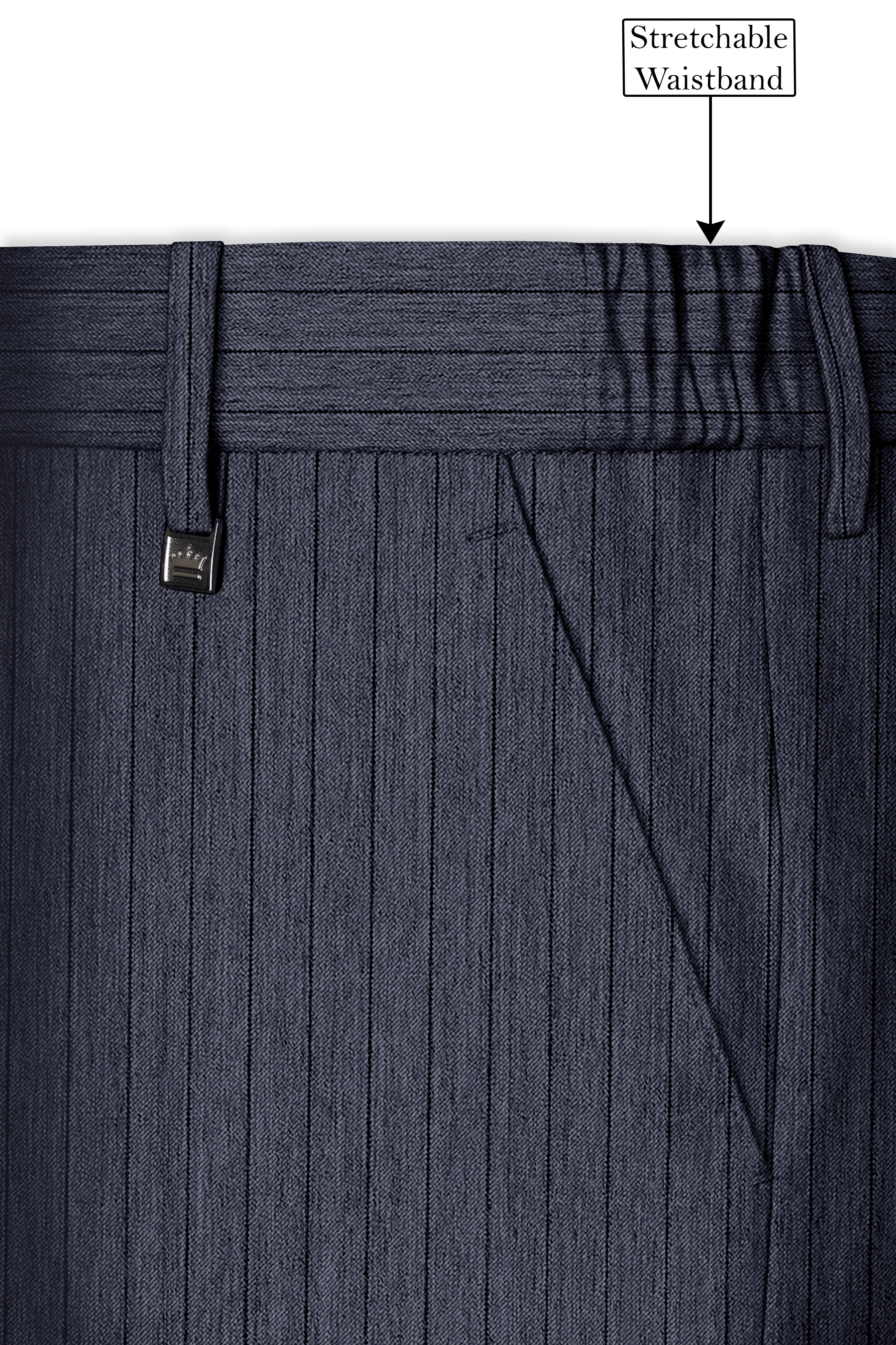 Azurion-Ninja Blue Pin Striped Wool Rich Slight Stretch Waistband Pant