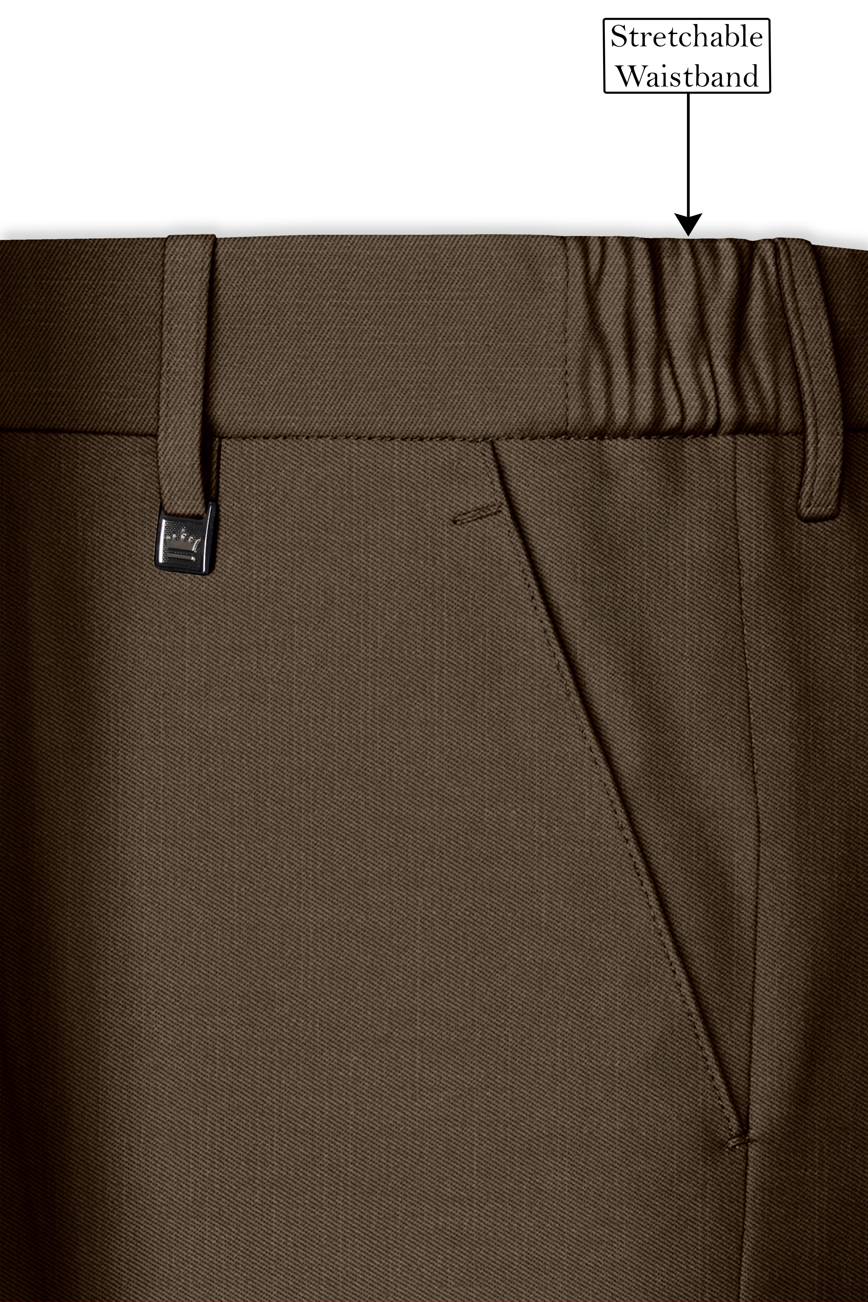 Terrano-Mocha Brown Wool Rich Slight Stretch Waistband Pant