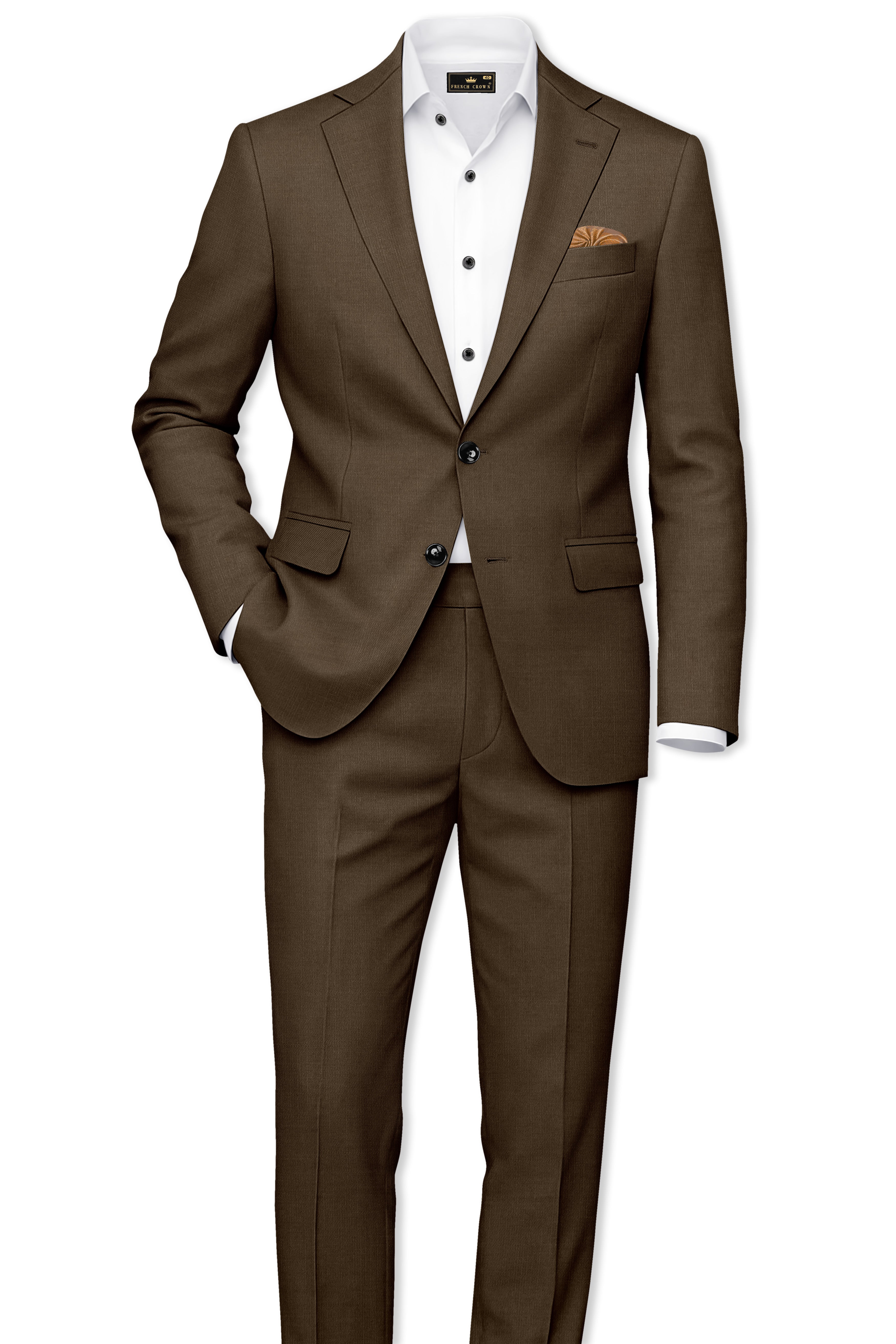 Terrano-Mocha Brown Wool Rich Slight Stretch Waistband Pant