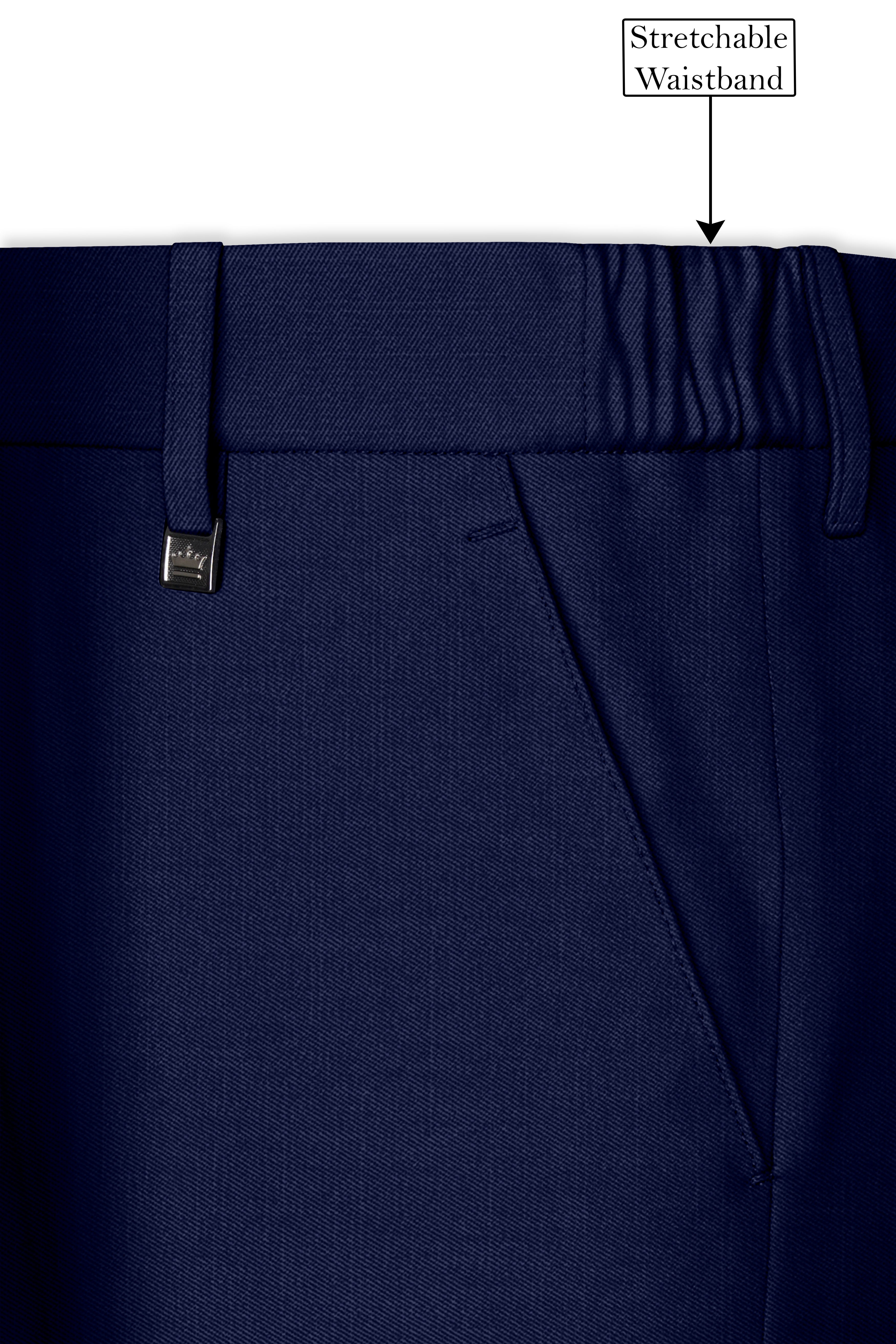 Obsidio-Ebony Navy Blue Wool Rich Slight Stretch Waistband Pant