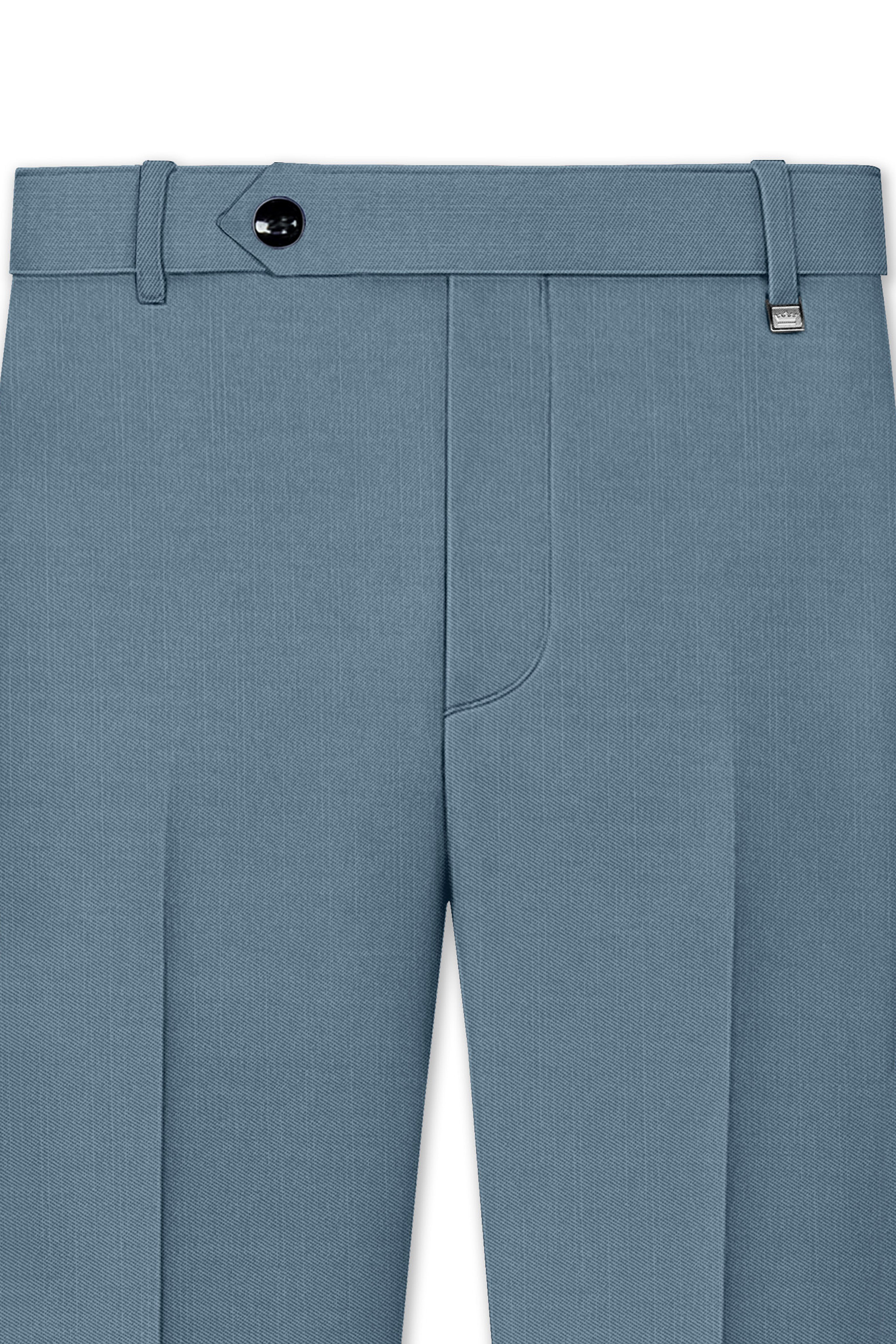 Sapphire-Fiord Blue Wool Rich Slight Stretch Waistband Pant