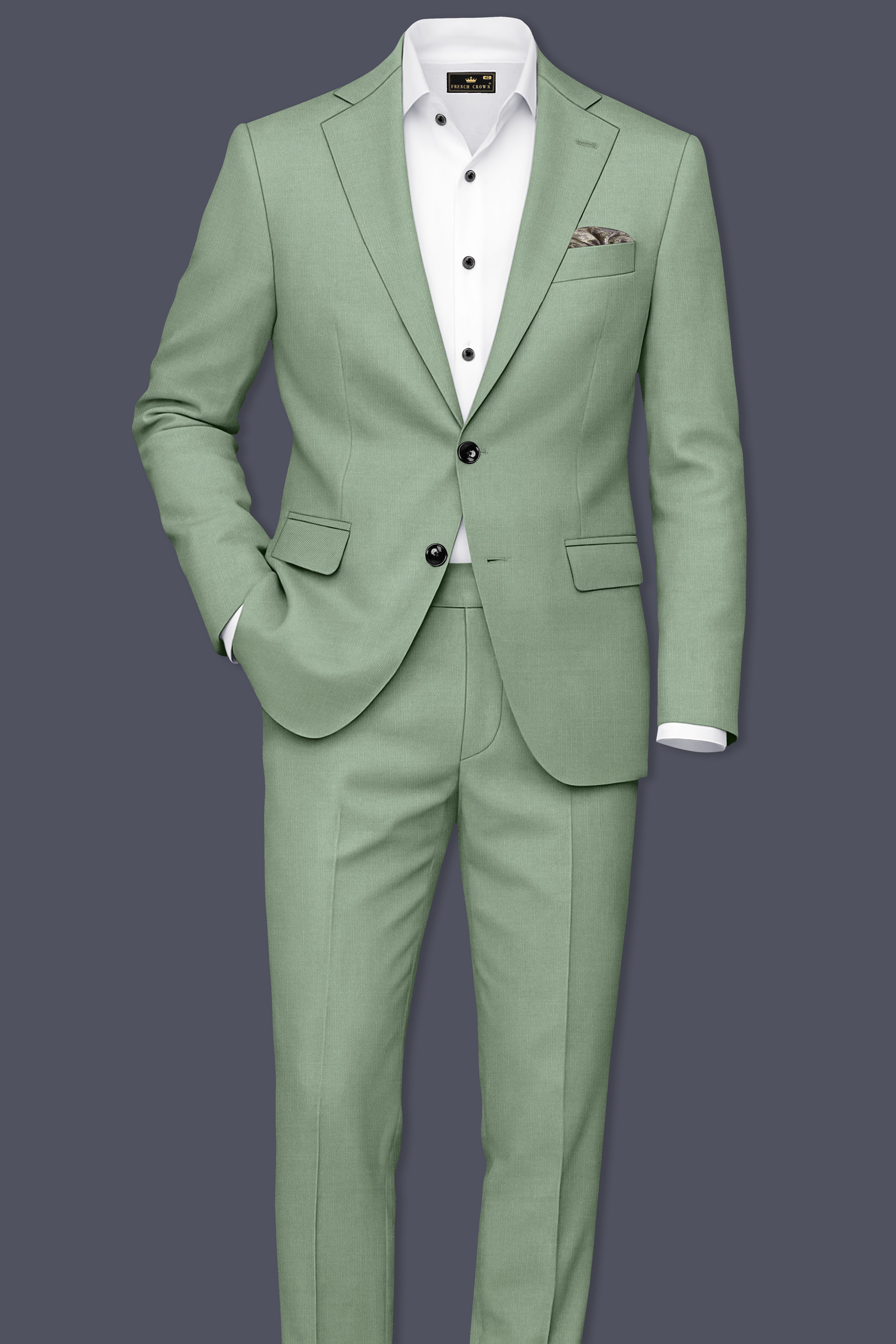 Basil-Spanish Green Wool Rich Slight Stretch Waistband Pant