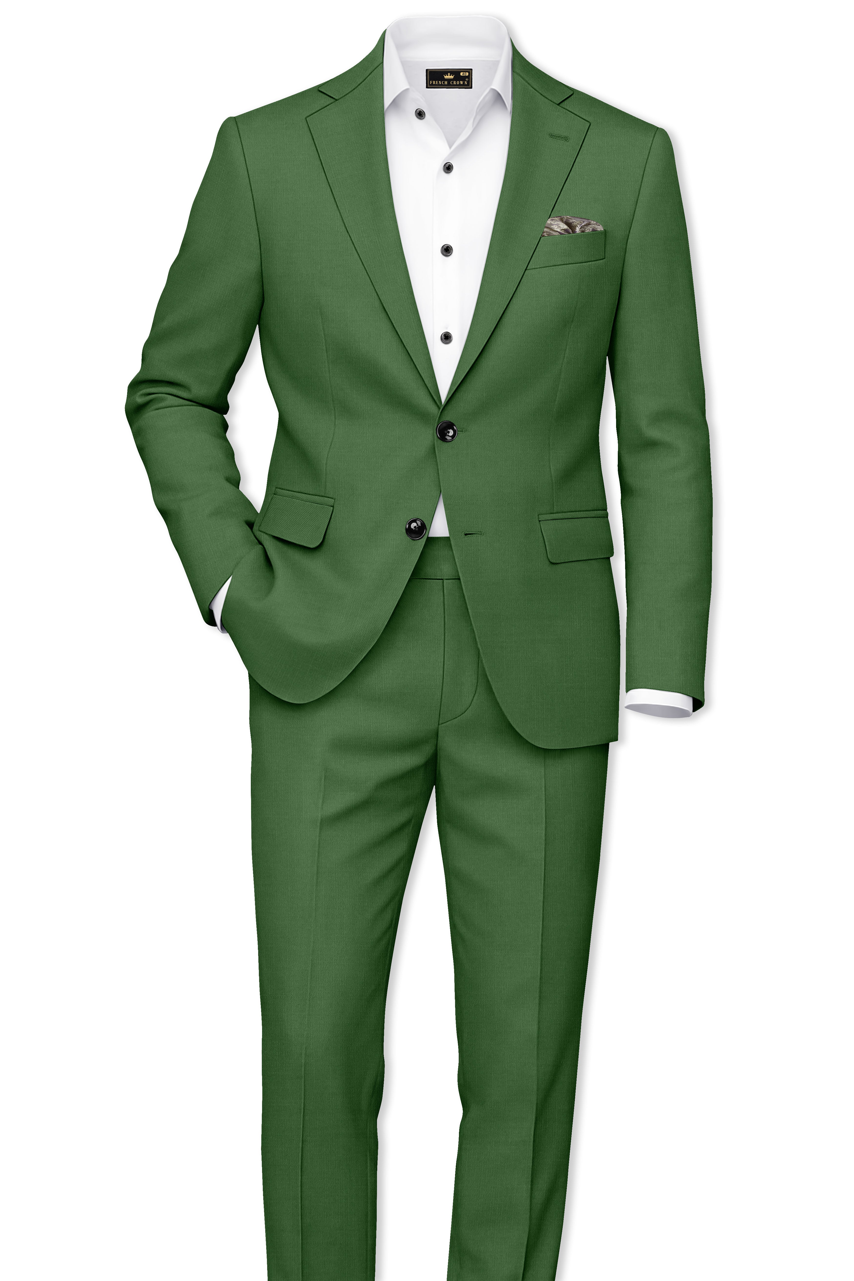 Viridian-Forest Green Wool Rich Slight Stretch Waistband Pant