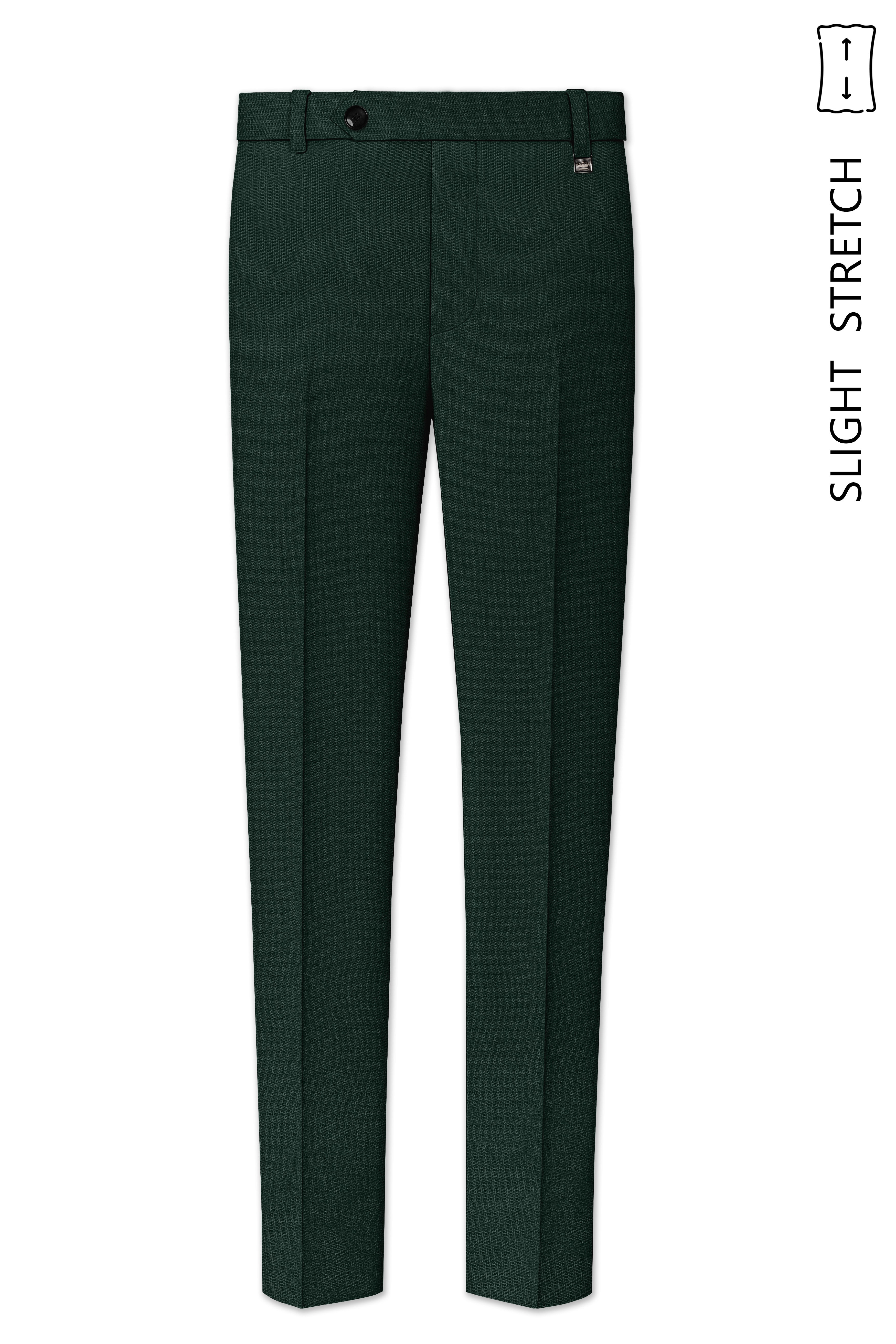 Noble-Phthalo Green Diamond Textured Wool Rich Slight Stretch Waistband Pant
