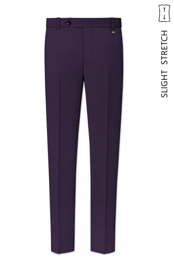 Opulent-Bastille Purple Diamond Textured Wool Rich Slight Stretch Waistband Pant