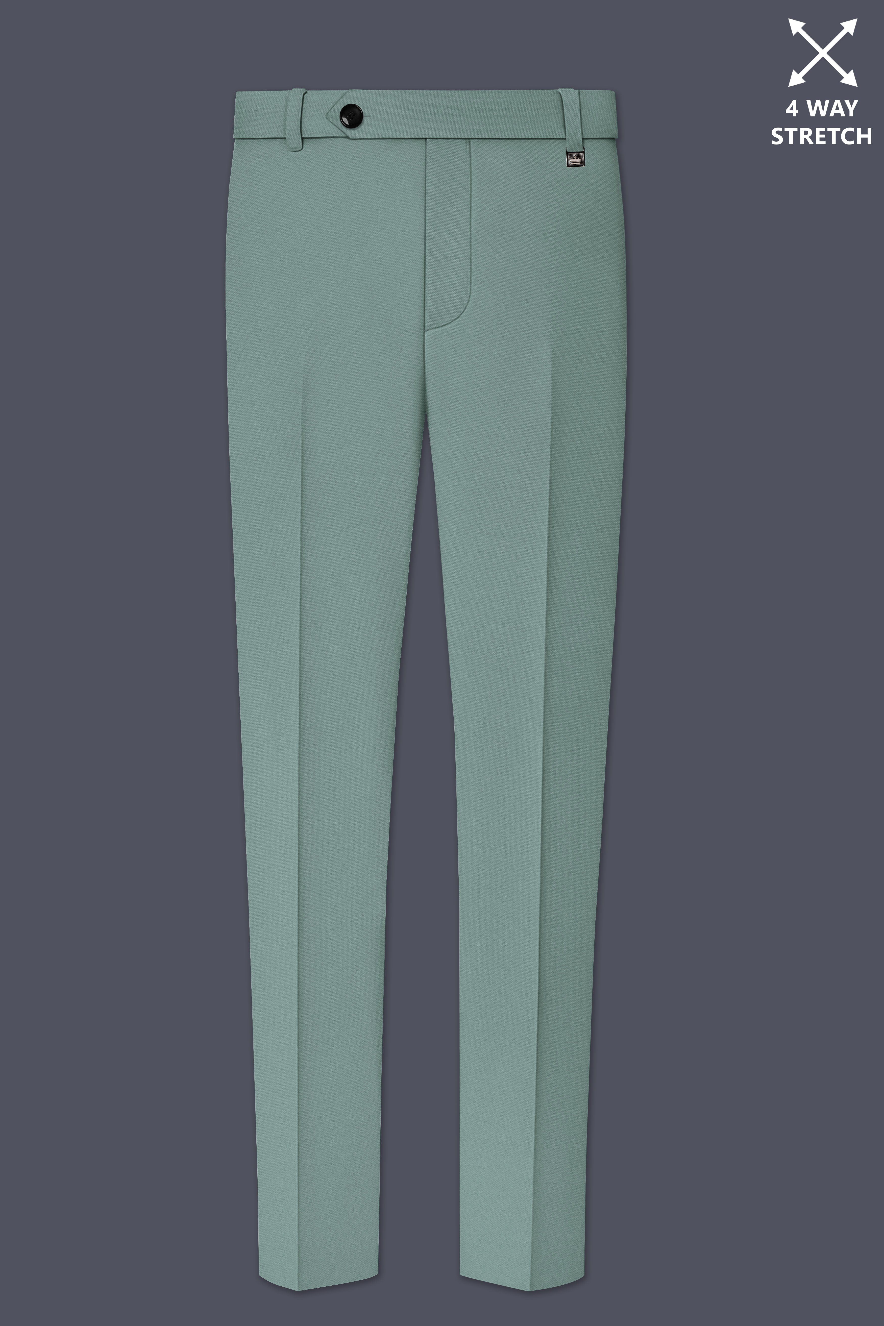 Clay ash green Plain-Solid Regular Fit Wool Blend Pants For Men