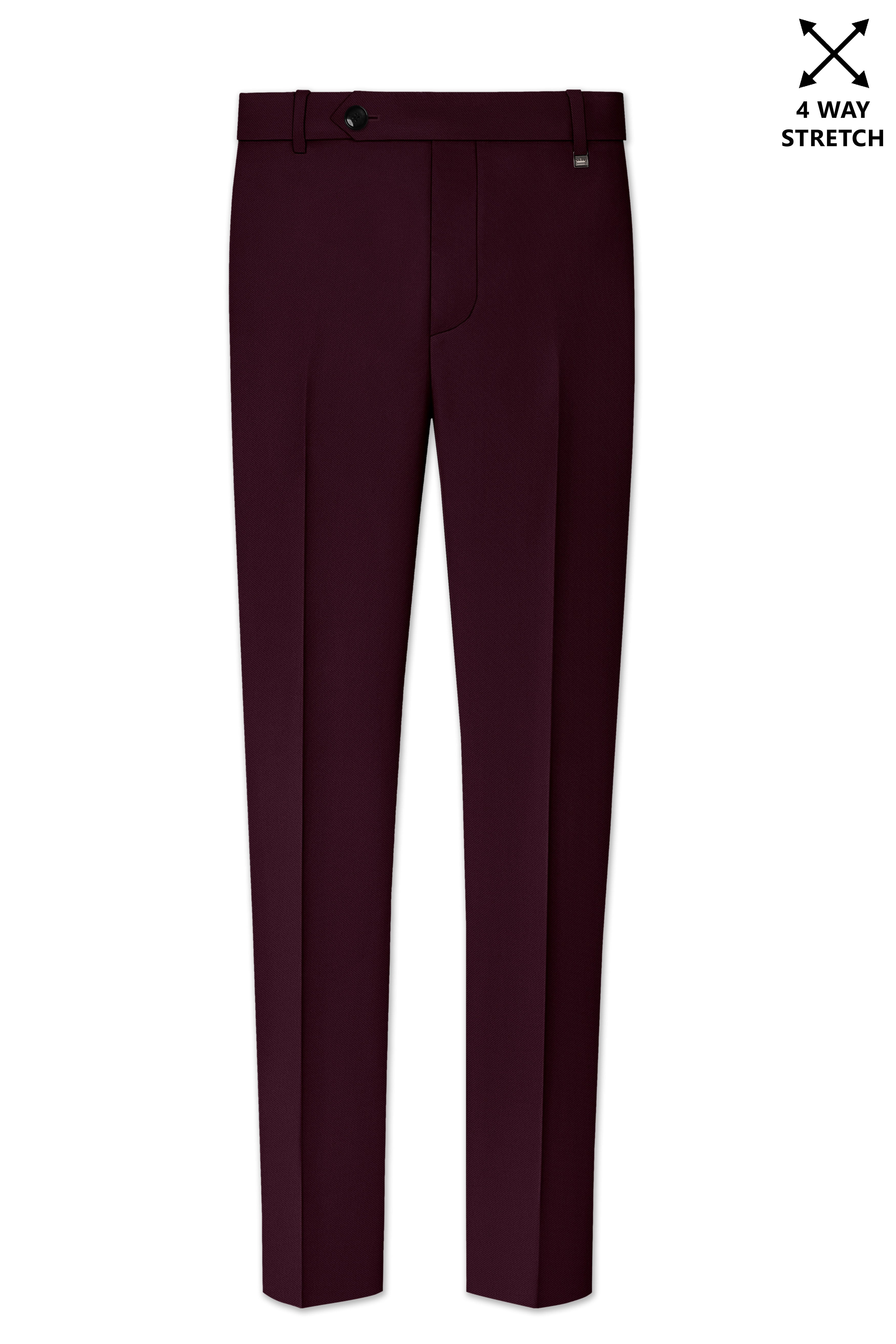 Veltrix-Korean Aubergine Maroon 4-Way Stretch Wrinkle-Free Wool Rich Stretchable Waistband Pant