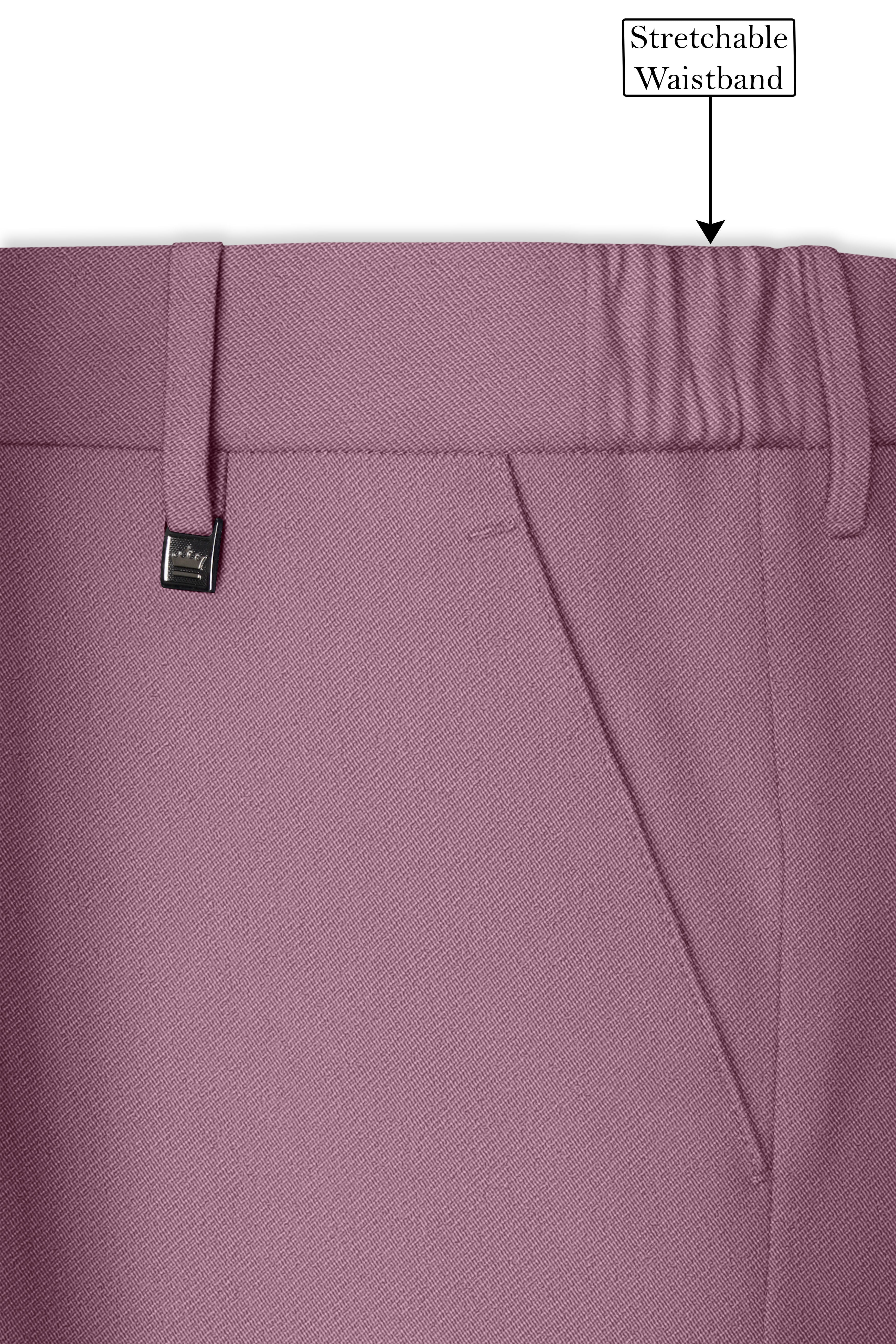 Rouge-Korean Opium Pink 4-Way Stretch Wrinkle-Free Wool Rich Stretchable Waistband Pant