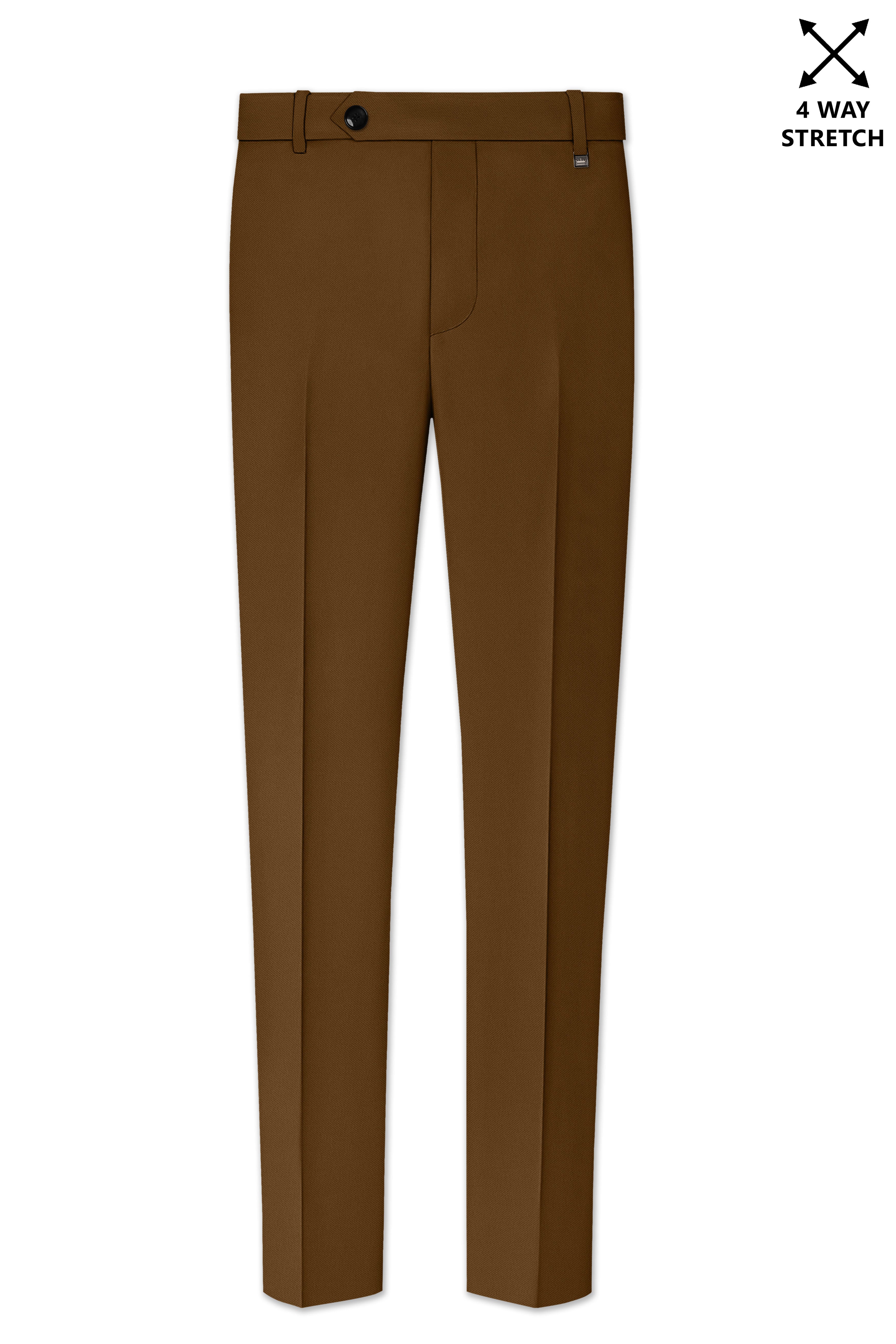 Sienna-Korean Derby Brown 4-Way Stretch Wrinkle-Free Wool Rich Stretchable Waistband Pant