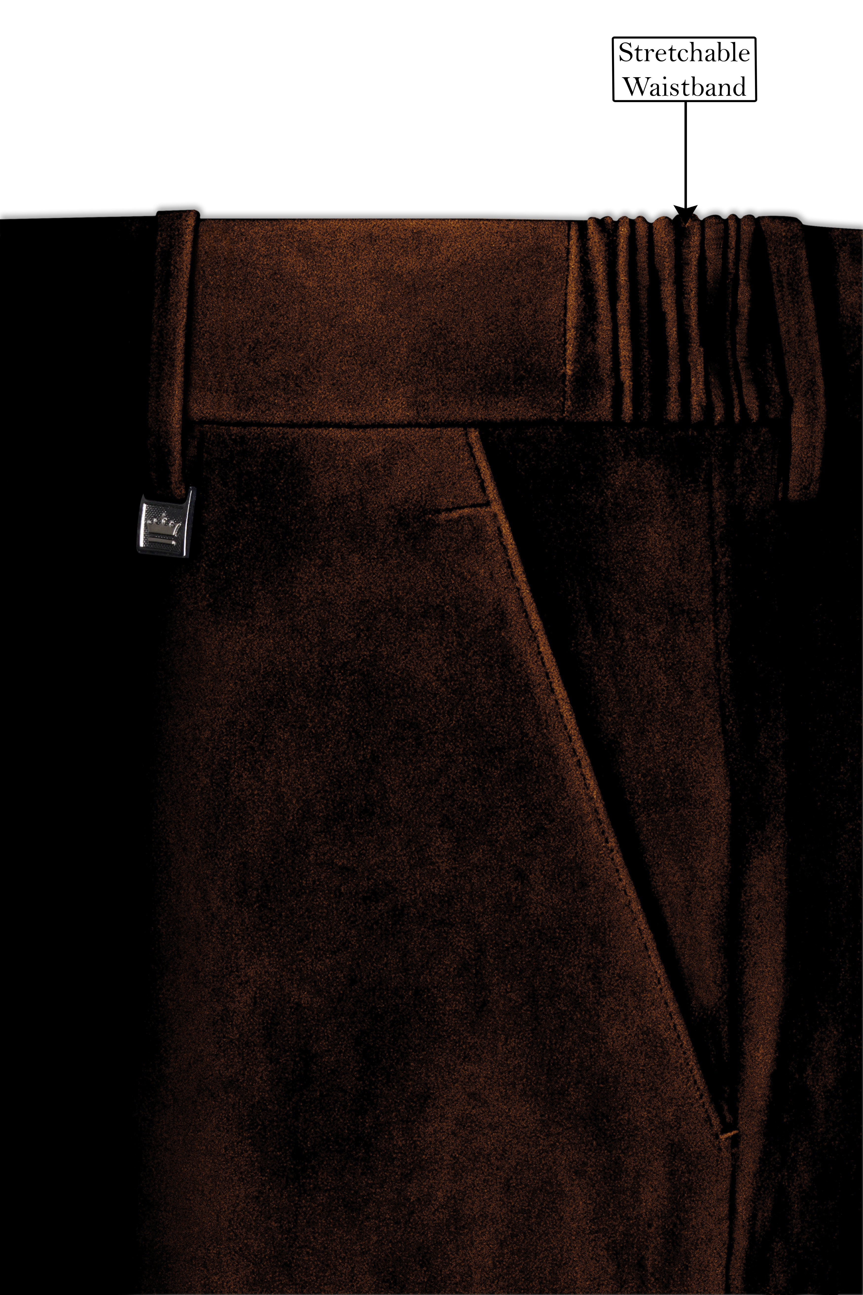 Torvex-Creole Brown Velvet Stretchable Waistband Pant