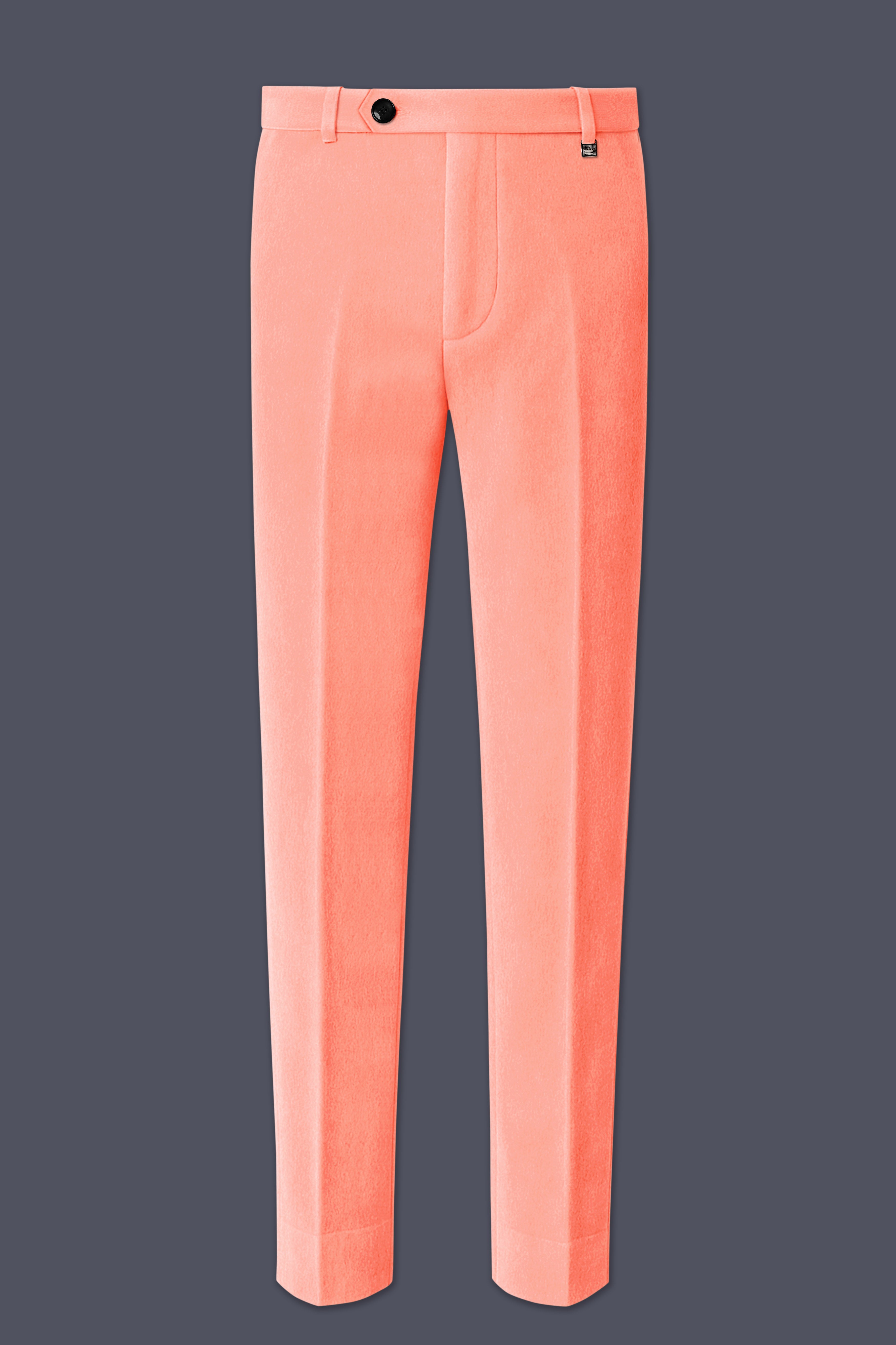 Zyron-Salmon Orange Velvet Stretchable Waistband Pant