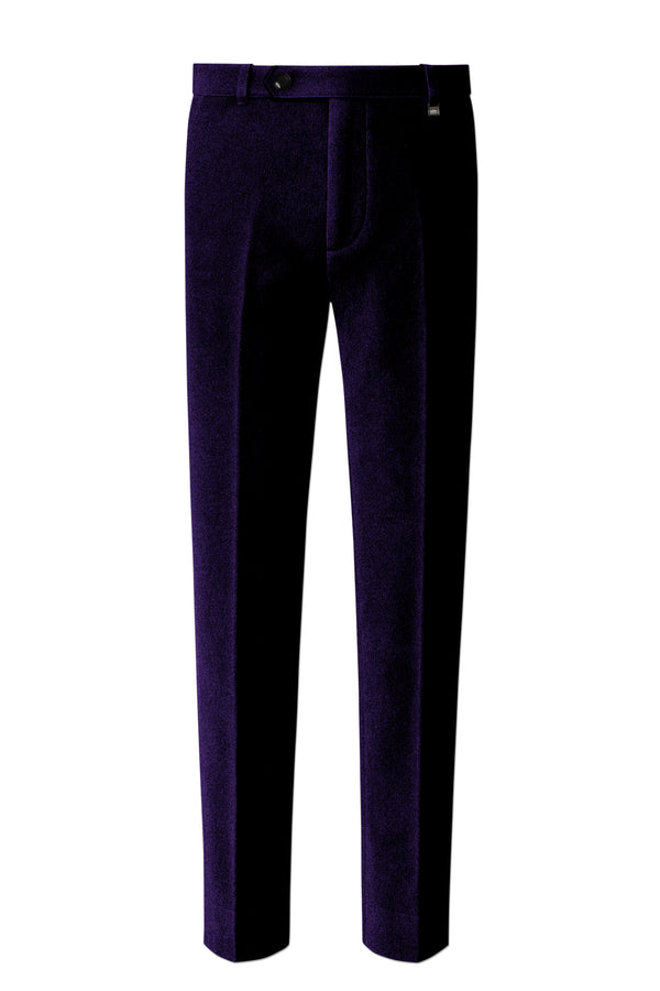 Virelle-Russian Purple Velvet Stretchable Waistband Pant