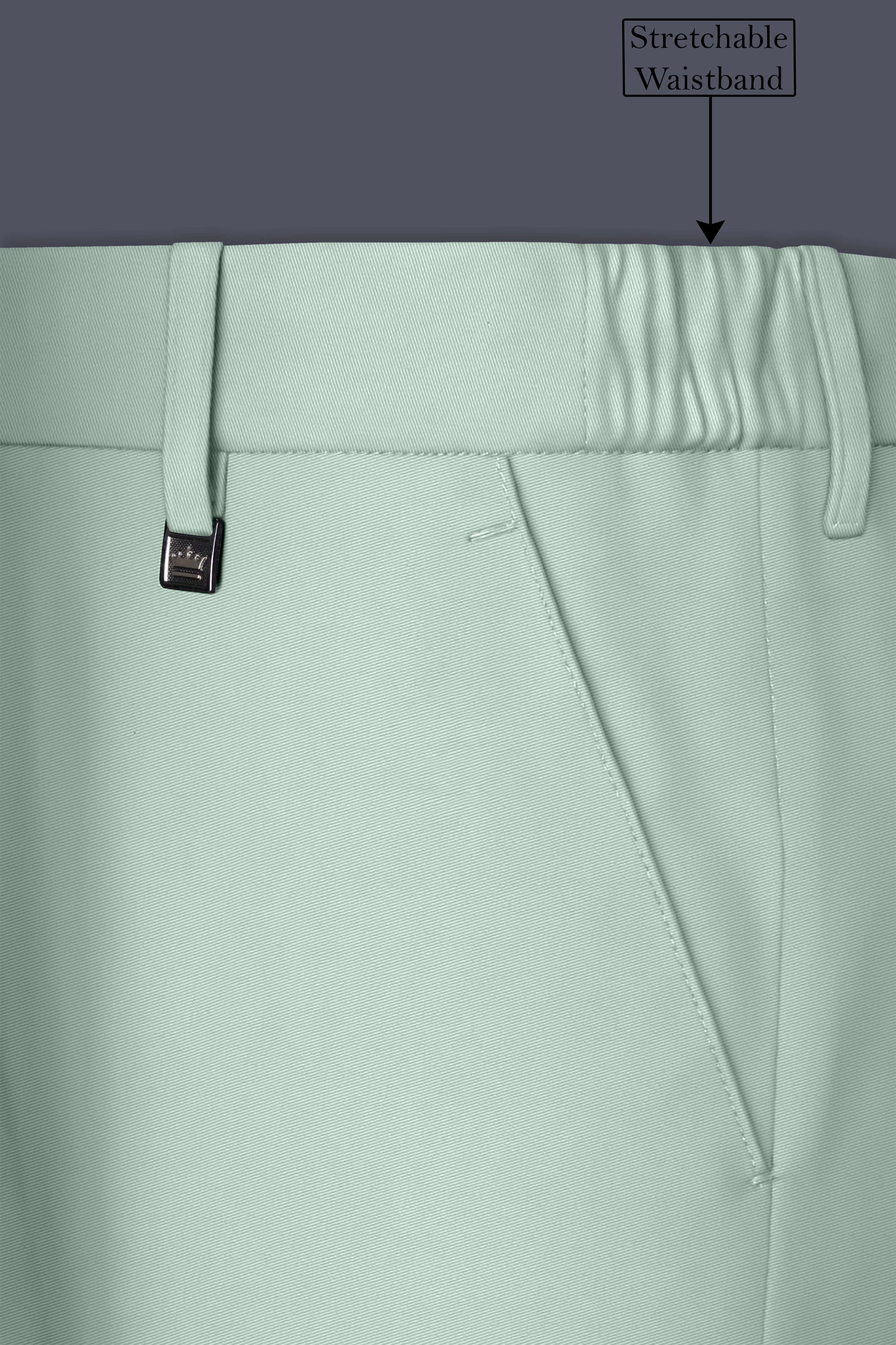 Umbra-Shadow Green Slight Stretch Subtle Sheen Poly-Viscose Waistband Pant