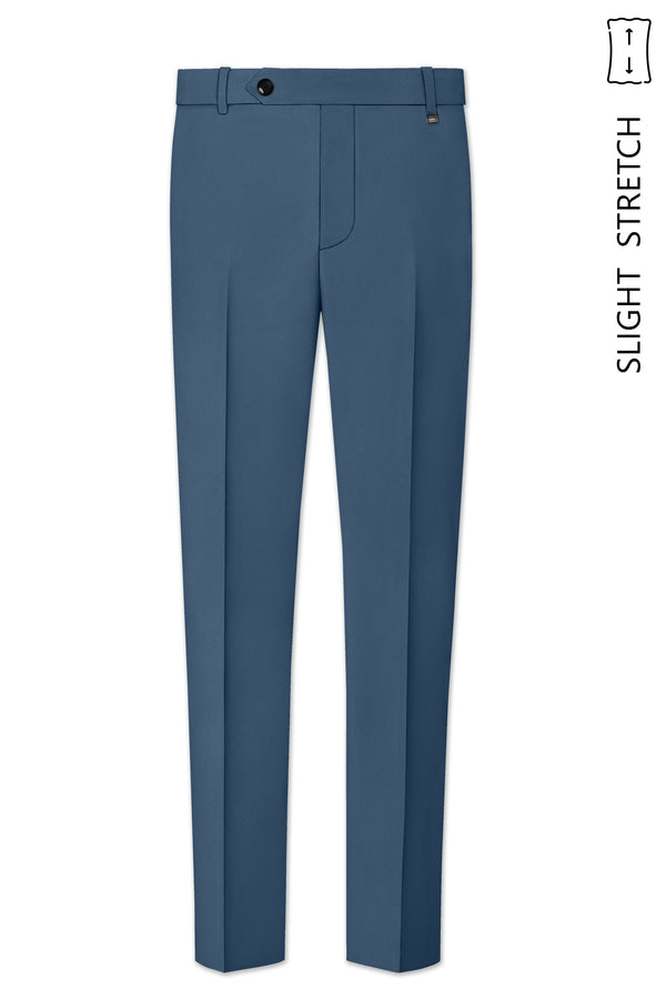 Azure-Nile Blue Slight Stretch Subtle Sheen Poly-Viscose Waistband Pant