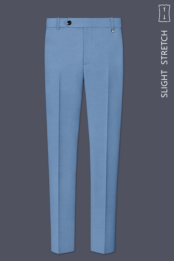 Azure-Glaucous Blue Wool Rich Slight Stretch Waistband Pant