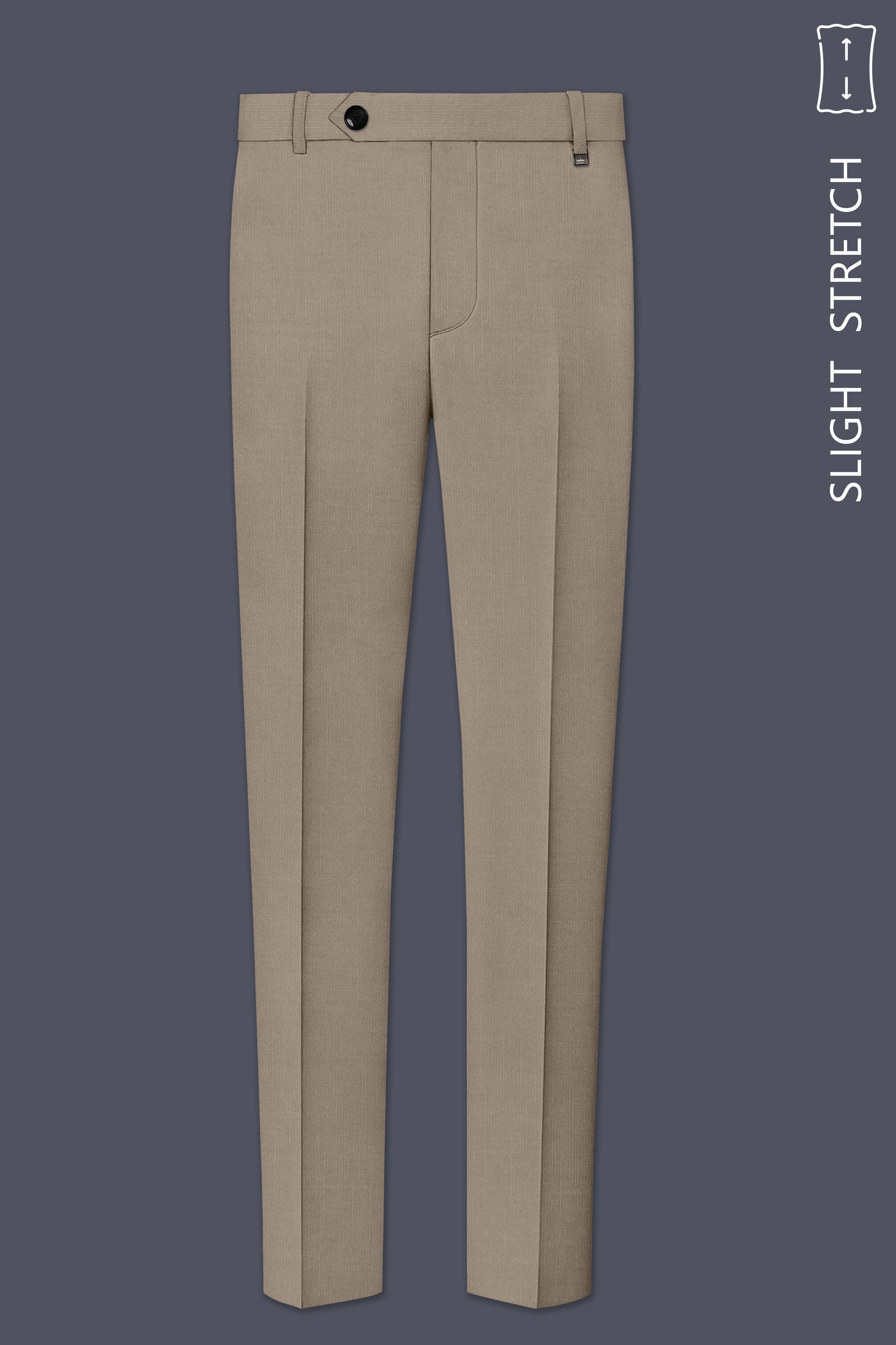 Umber-Stonewall Brown Wool Rich Slight Stretch Waistband Pant