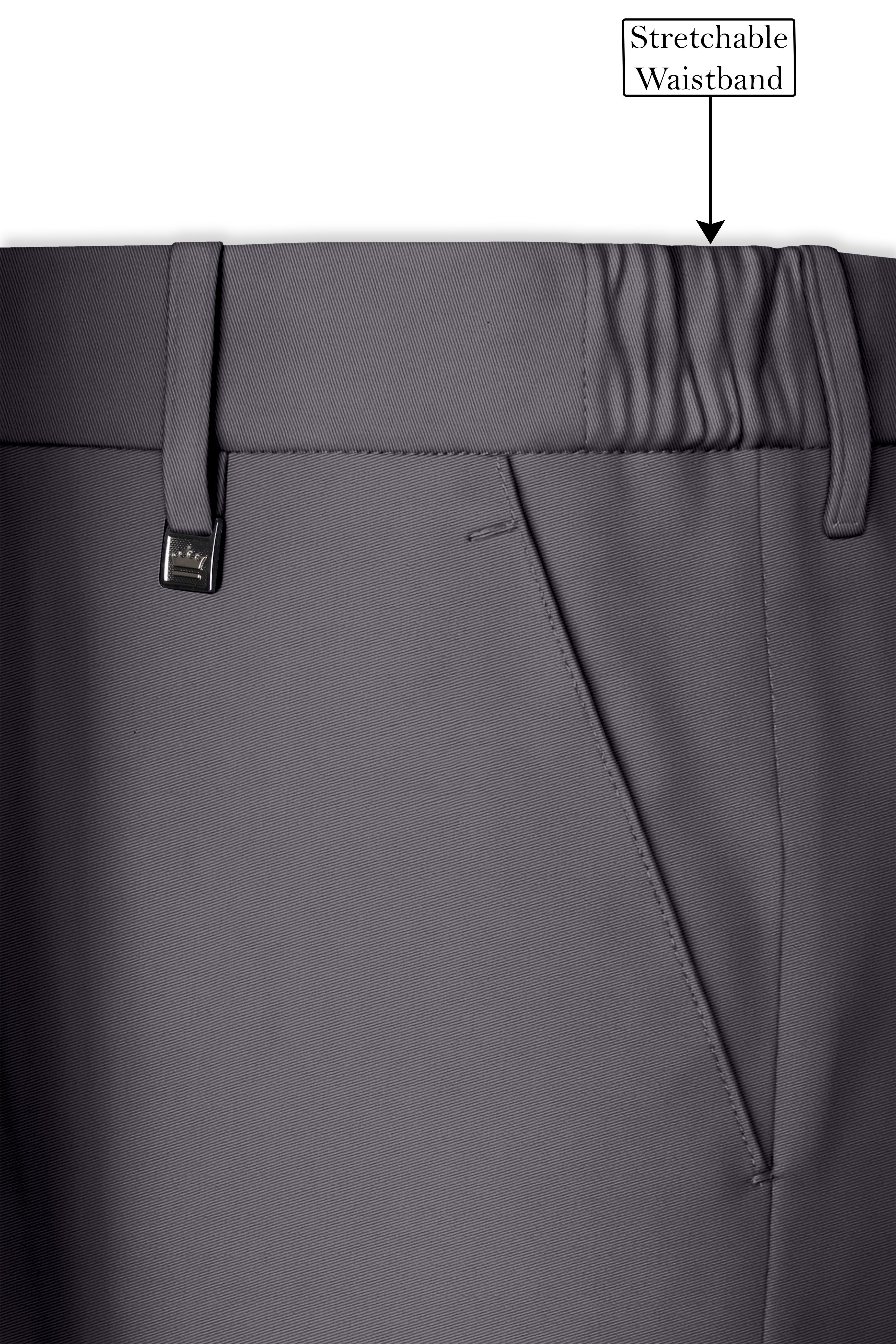 Veltrix-Fuscous Gray Slight Stretch Subtle Sheen Poly-Viscose Waistband Pant