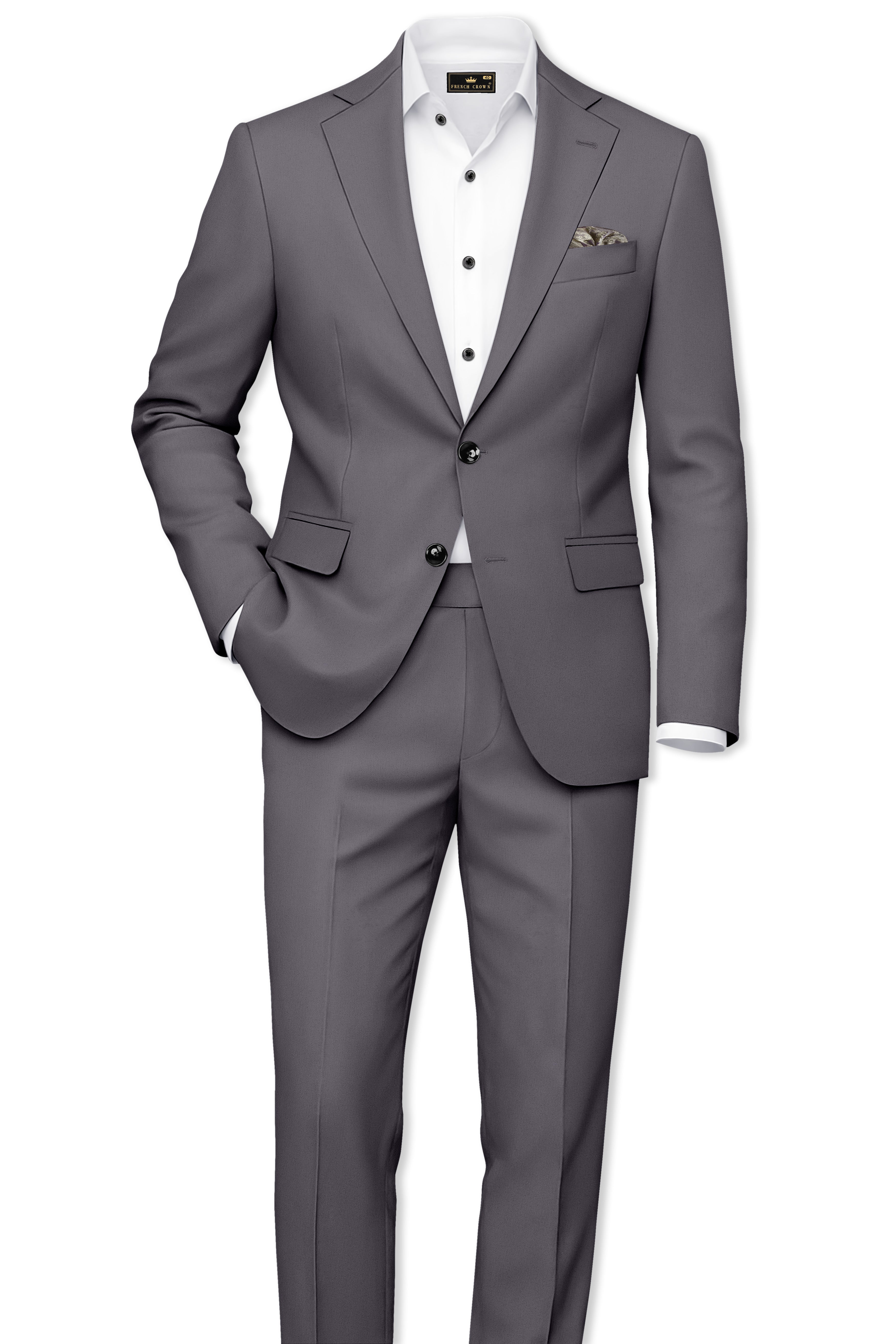 Veltrix-Fuscous Gray Slight Stretch Subtle Sheen Poly-Viscose Waistband Pant