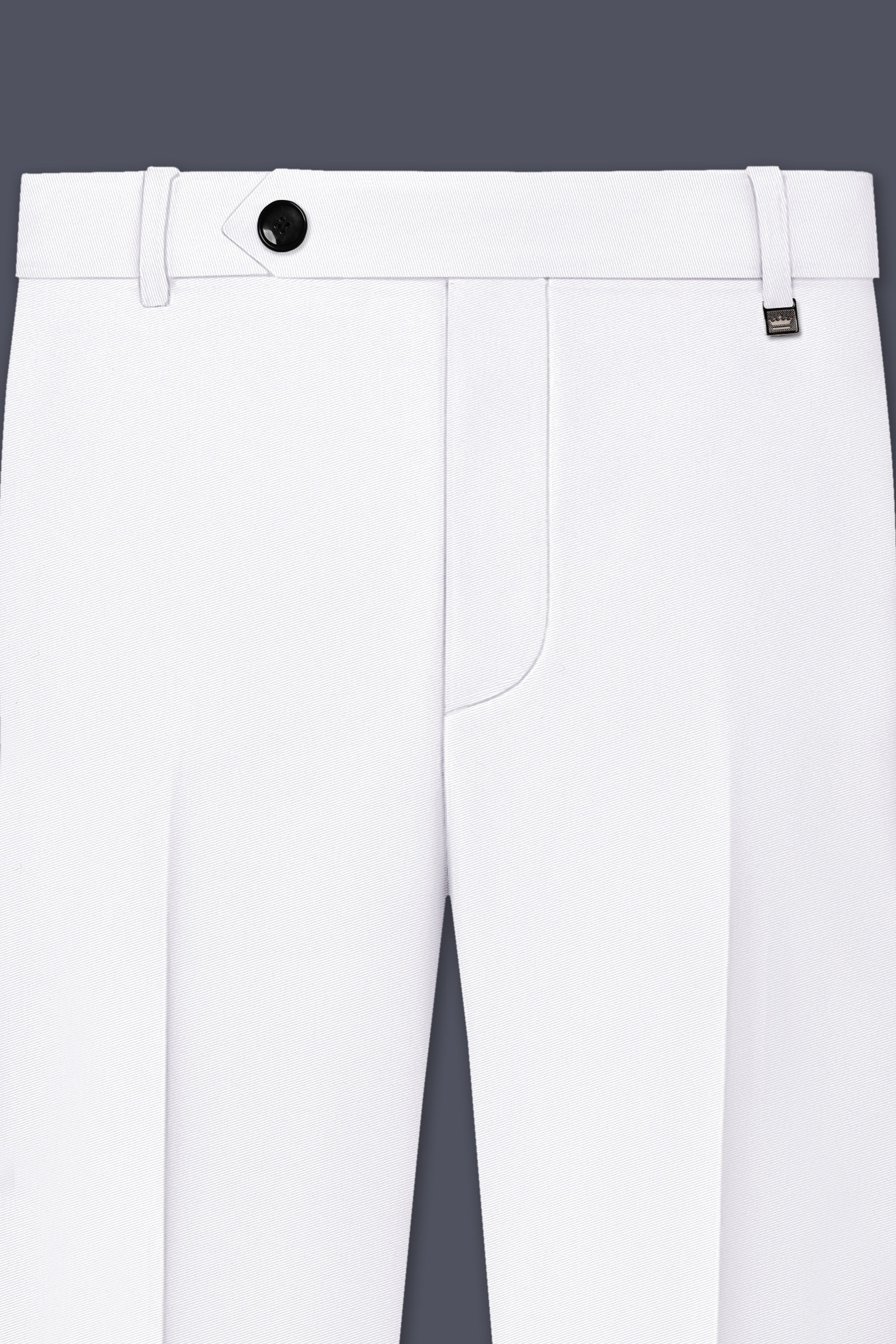 Aurello-Bright White Slight Stretch Subtle Sheen Poly-Viscose Waistband Pant