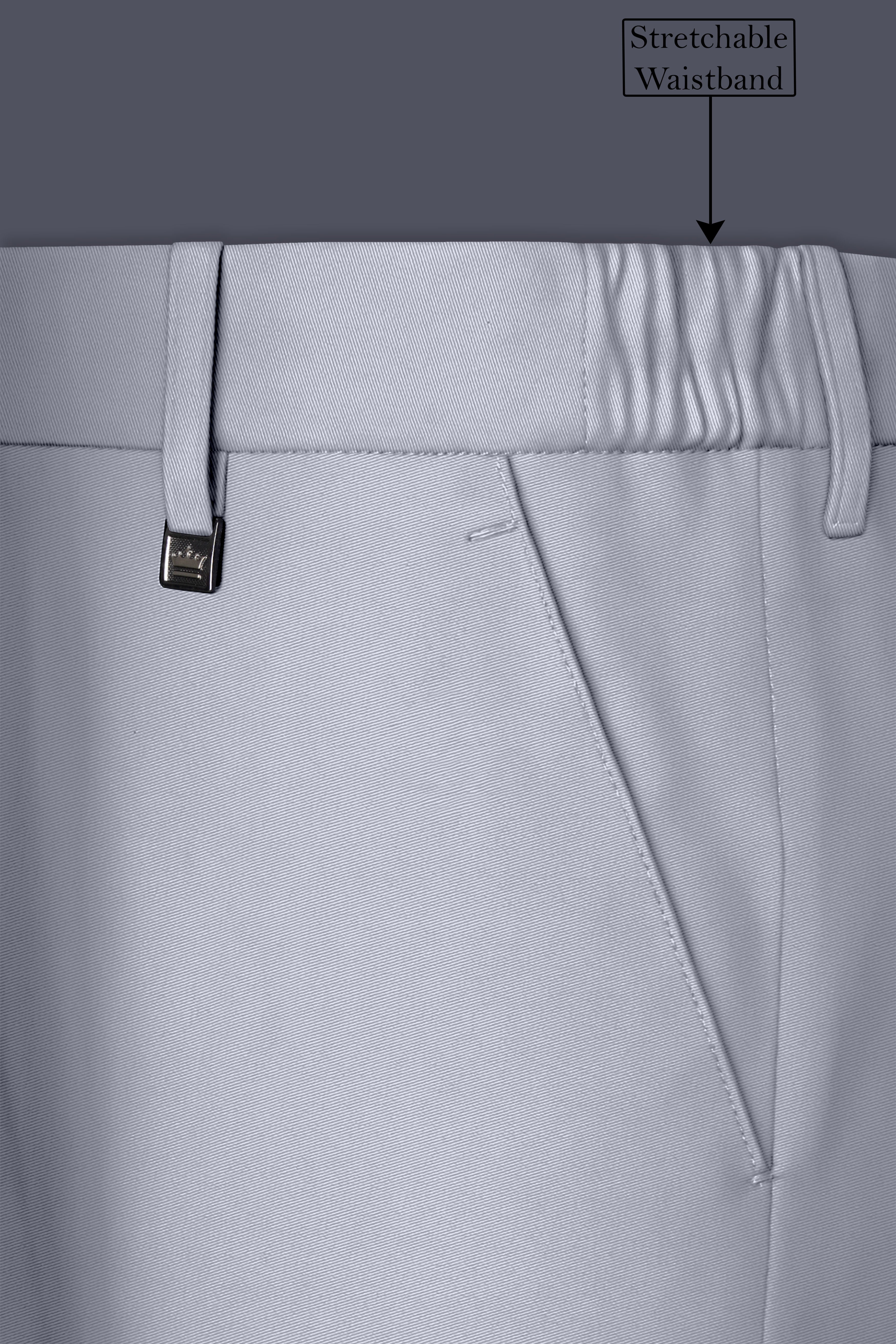 Ashvaro-Manatee Gray Slight Stretch Subtle Sheen Poly-Viscose Waistband Pant