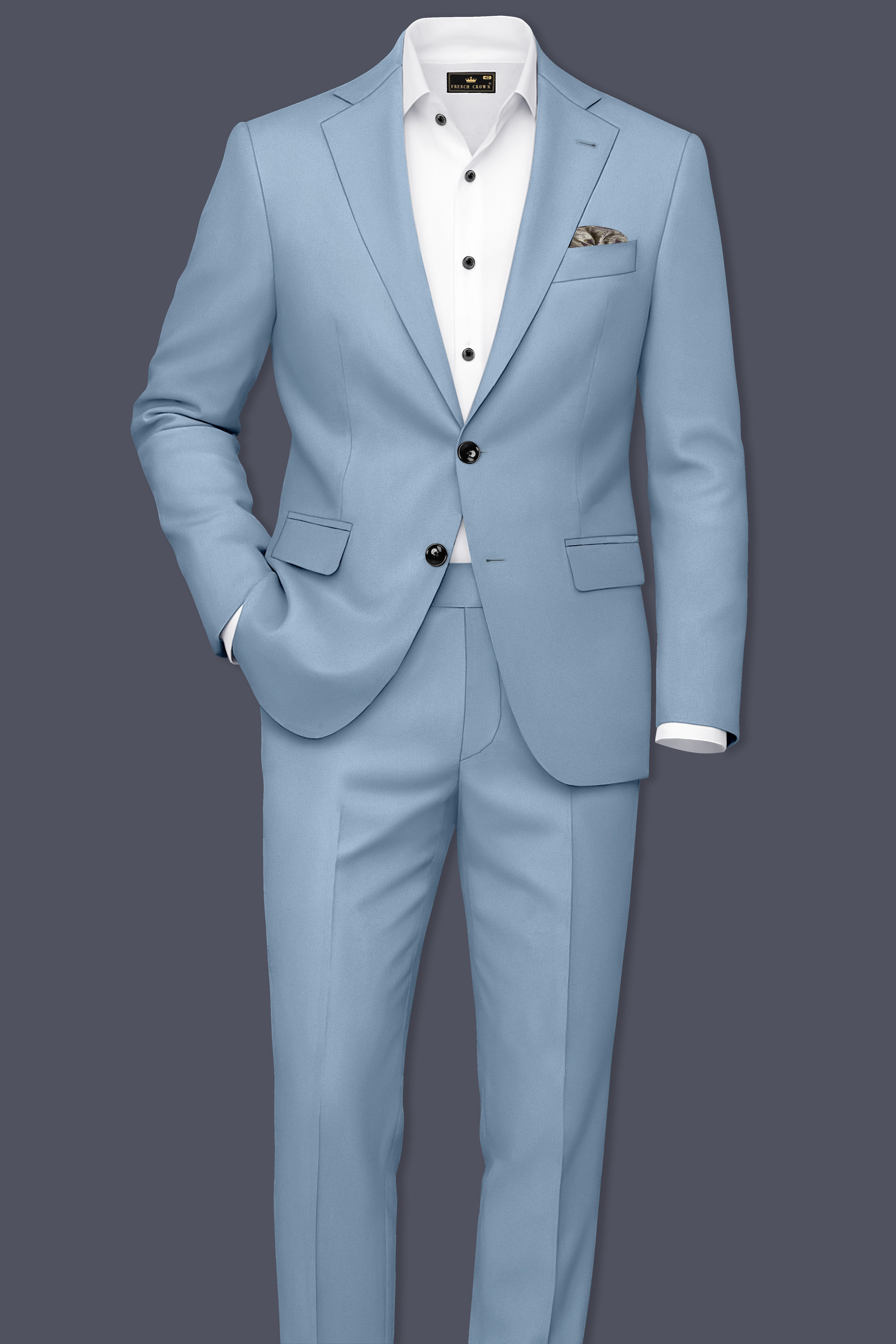 Velcian-Lynch Blue Slight Stretch Subtle Sheen Poly-Viscose Waistband Pant