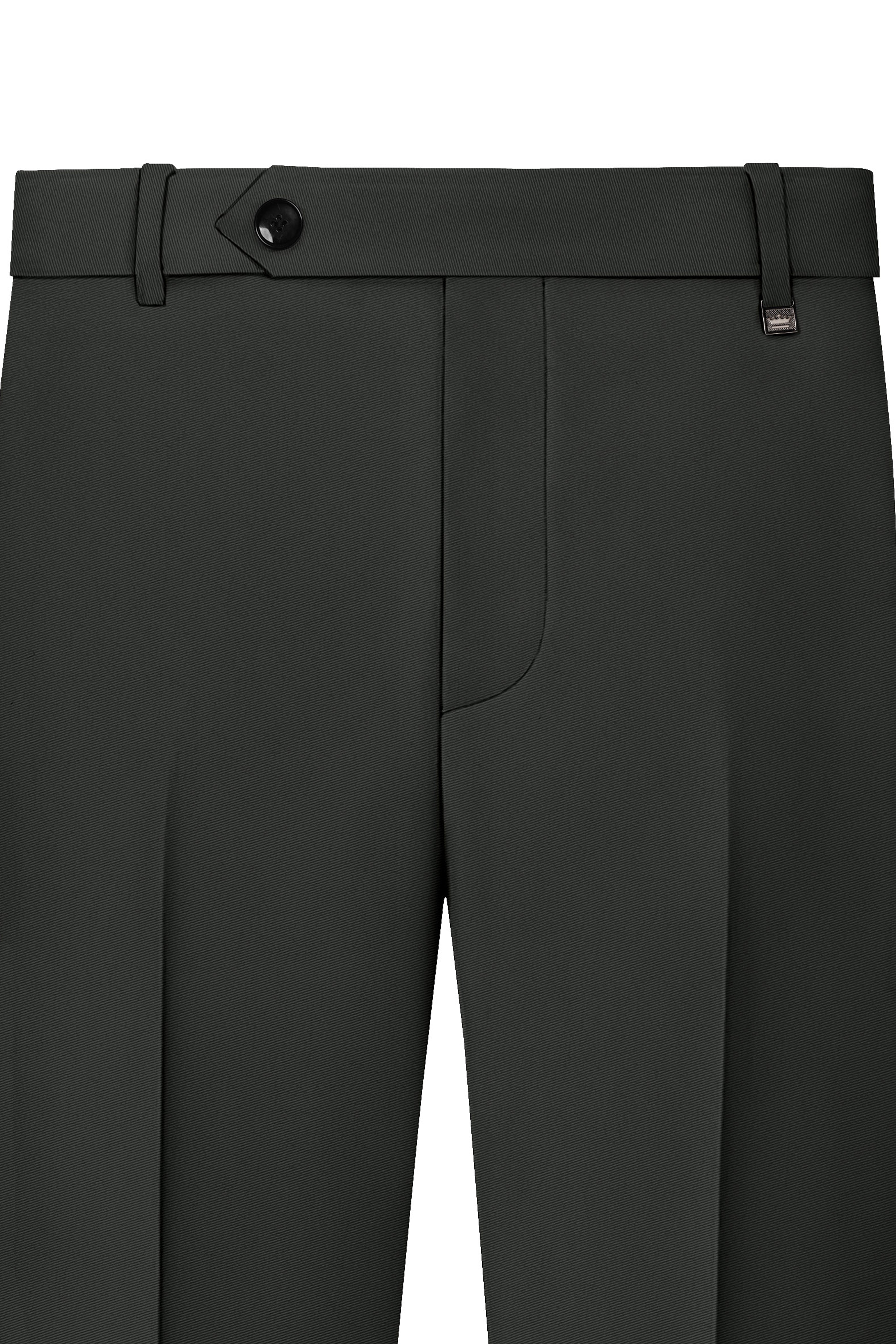 Emeron-Seaweed Green Slight Stretch Subtle Sheen Poly-Viscose Waistband Pant