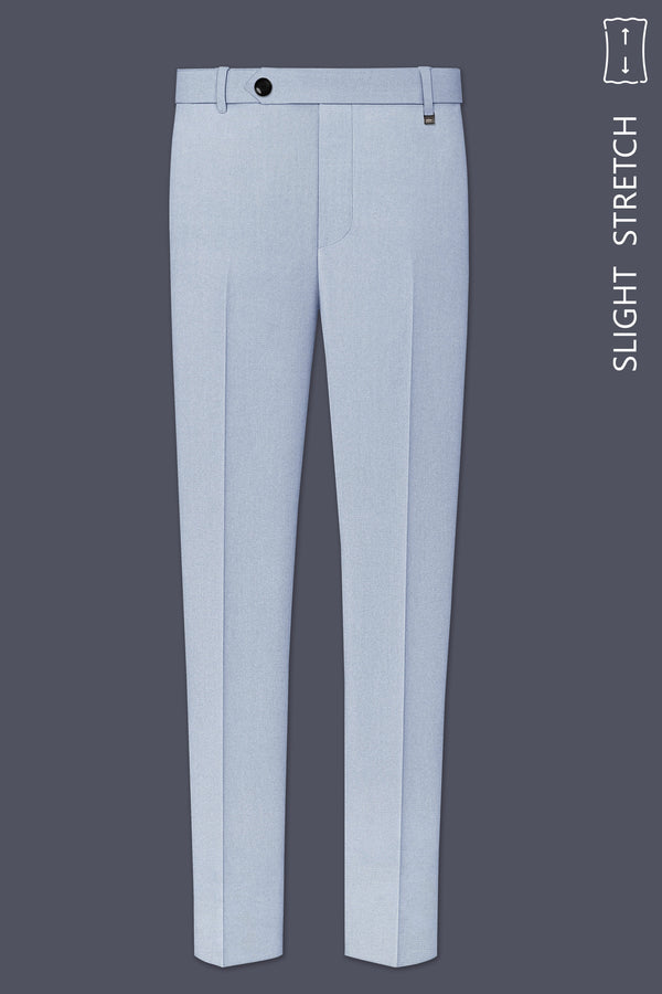 Azure-Heather Blue Diamond Textured Wool Rich Slight Stretch Waistband Pant
