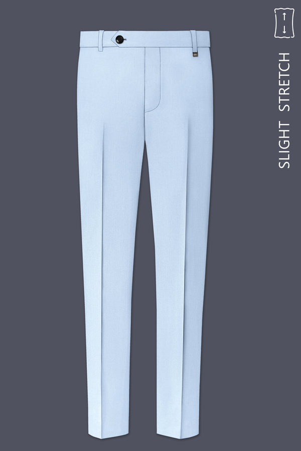 Azure-Heather Blue Diamond Textured Wool Rich Slight Stretch Waistband Pant
