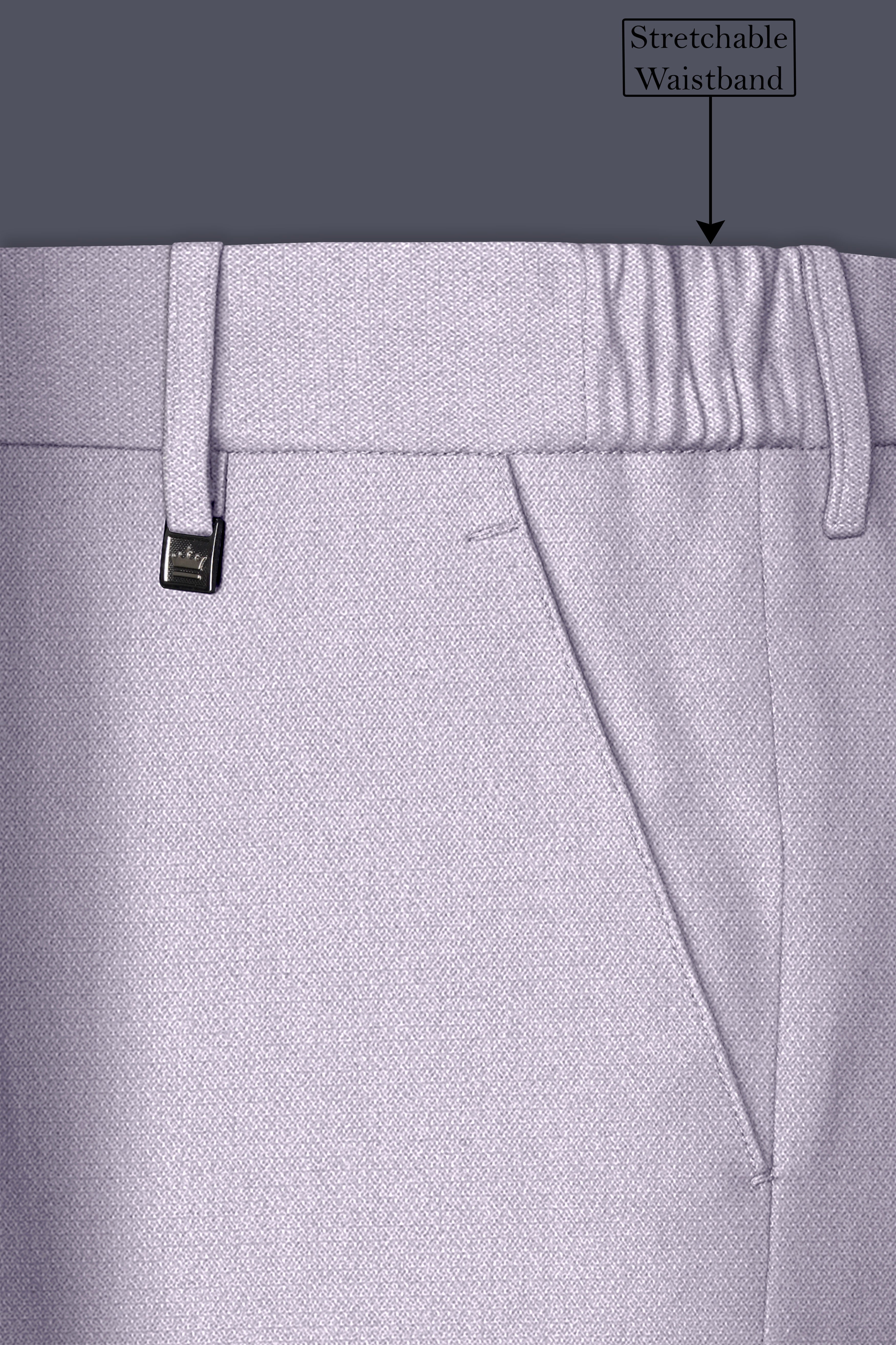 Mist-Spun Pearl Gray Diamond Textured Wool Rich Slight Stretch Waistband Pant