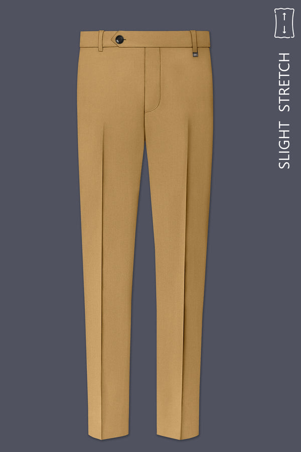 Sienna-Teak Brown Diamond Textured Wool Rich Slight Stretch Waistband Pant