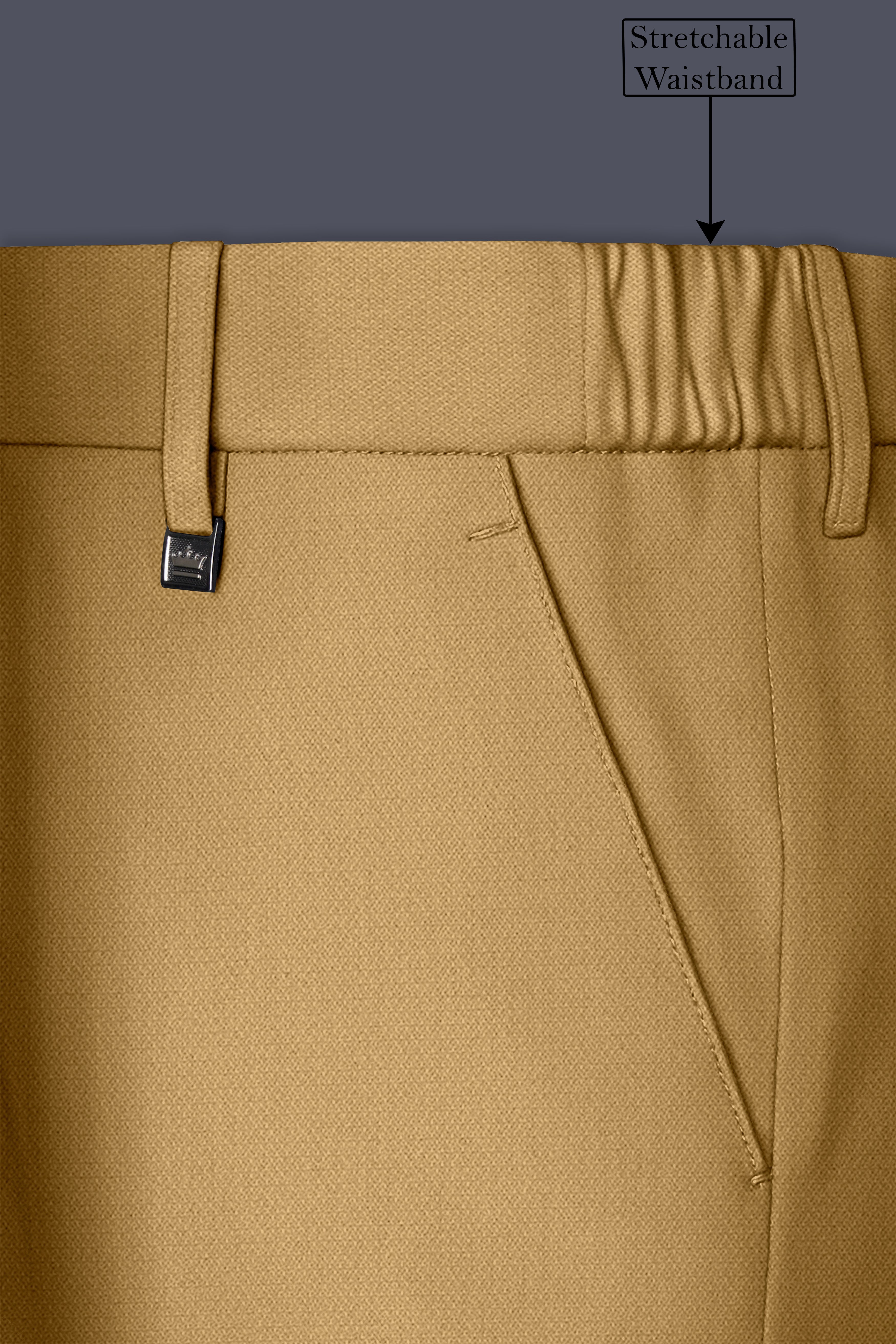 Sienna-Teak Brown Diamond Textured Wool Rich Slight Stretch Waistband Pant