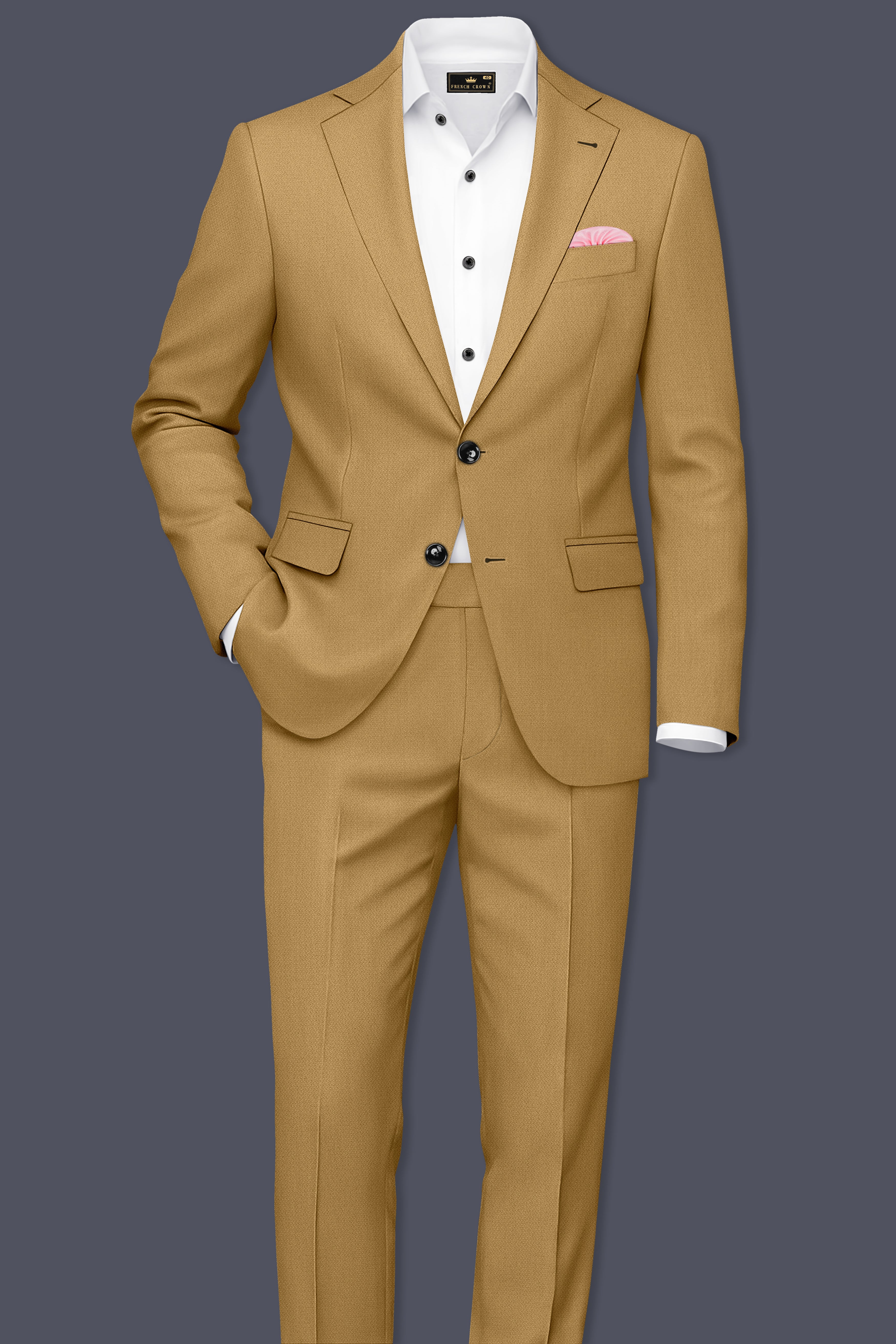 Sienna-Teak Brown Diamond Textured Wool Rich Slight Stretch Waistband Pant