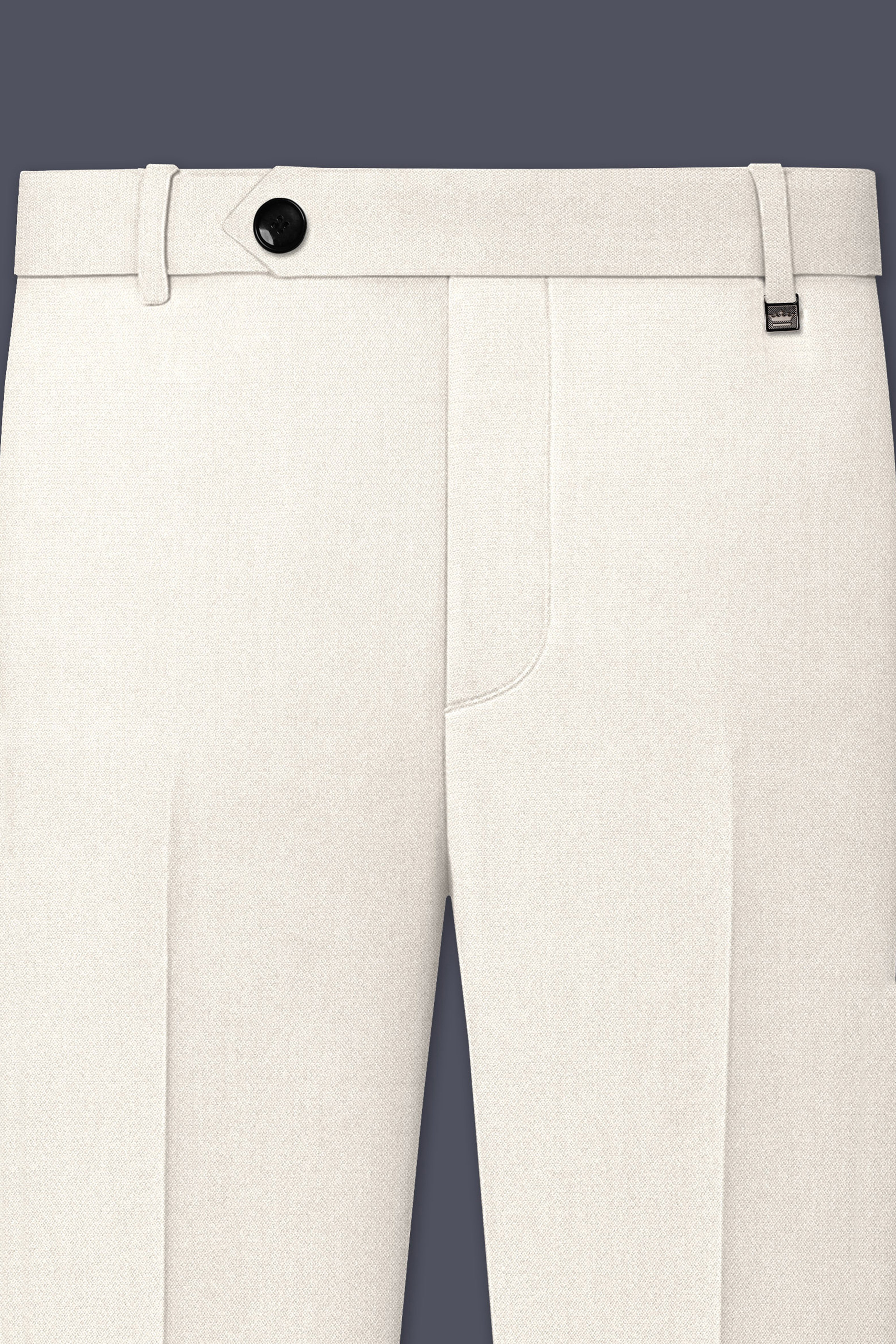 Ecru-Merino Off White Diamond Textured Wool Rich Slight Stretch Waistband Pant