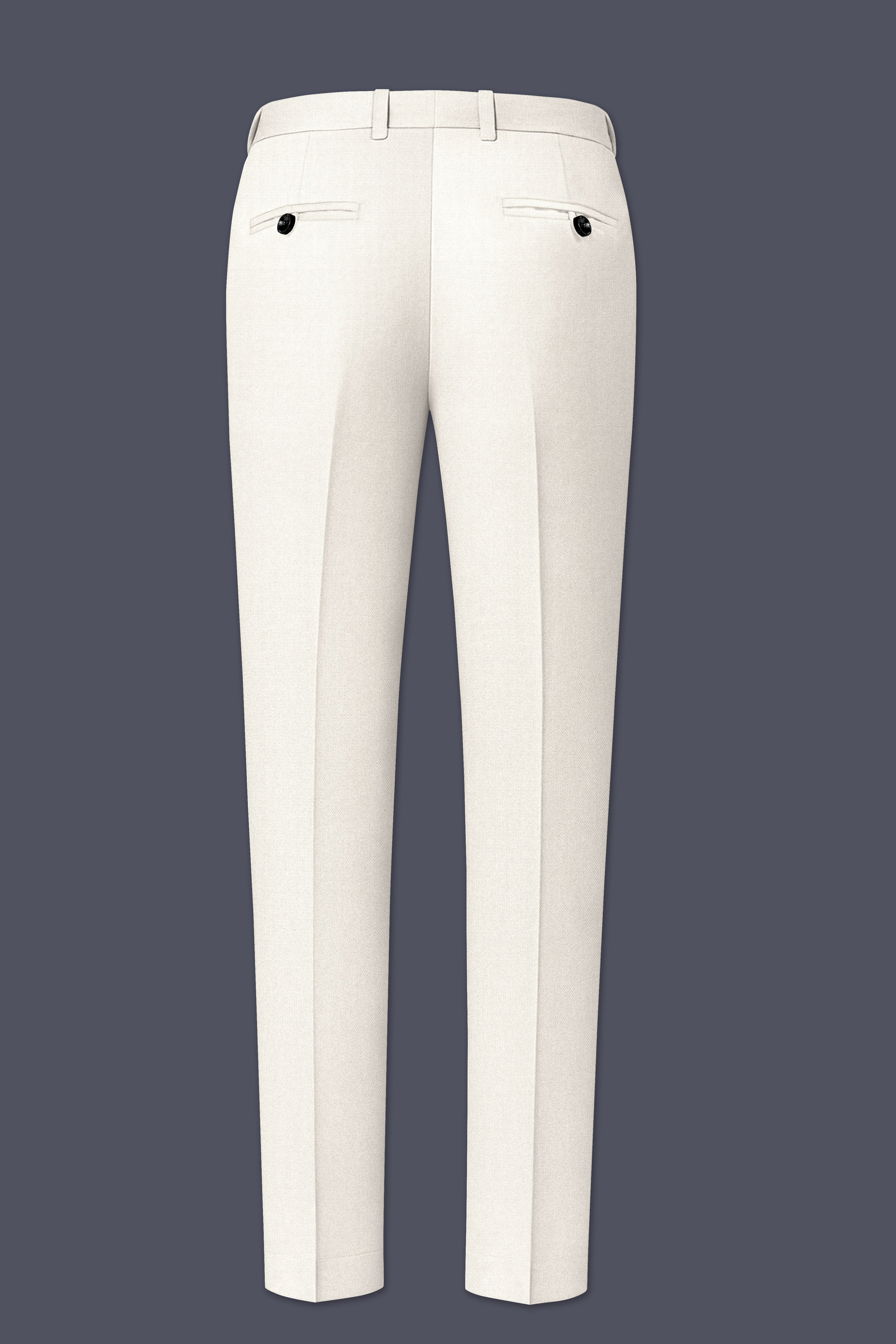 Ecru-Merino Off White Diamond Textured Wool Rich Slight Stretch Waistband Pant
