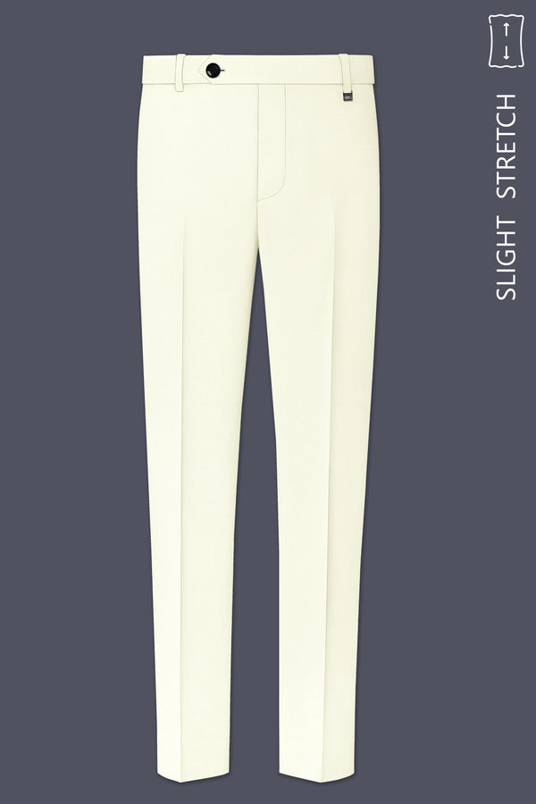 Ecru-Merino Off White Diamond Textured Wool Rich Slight Stretch Waistband Pant