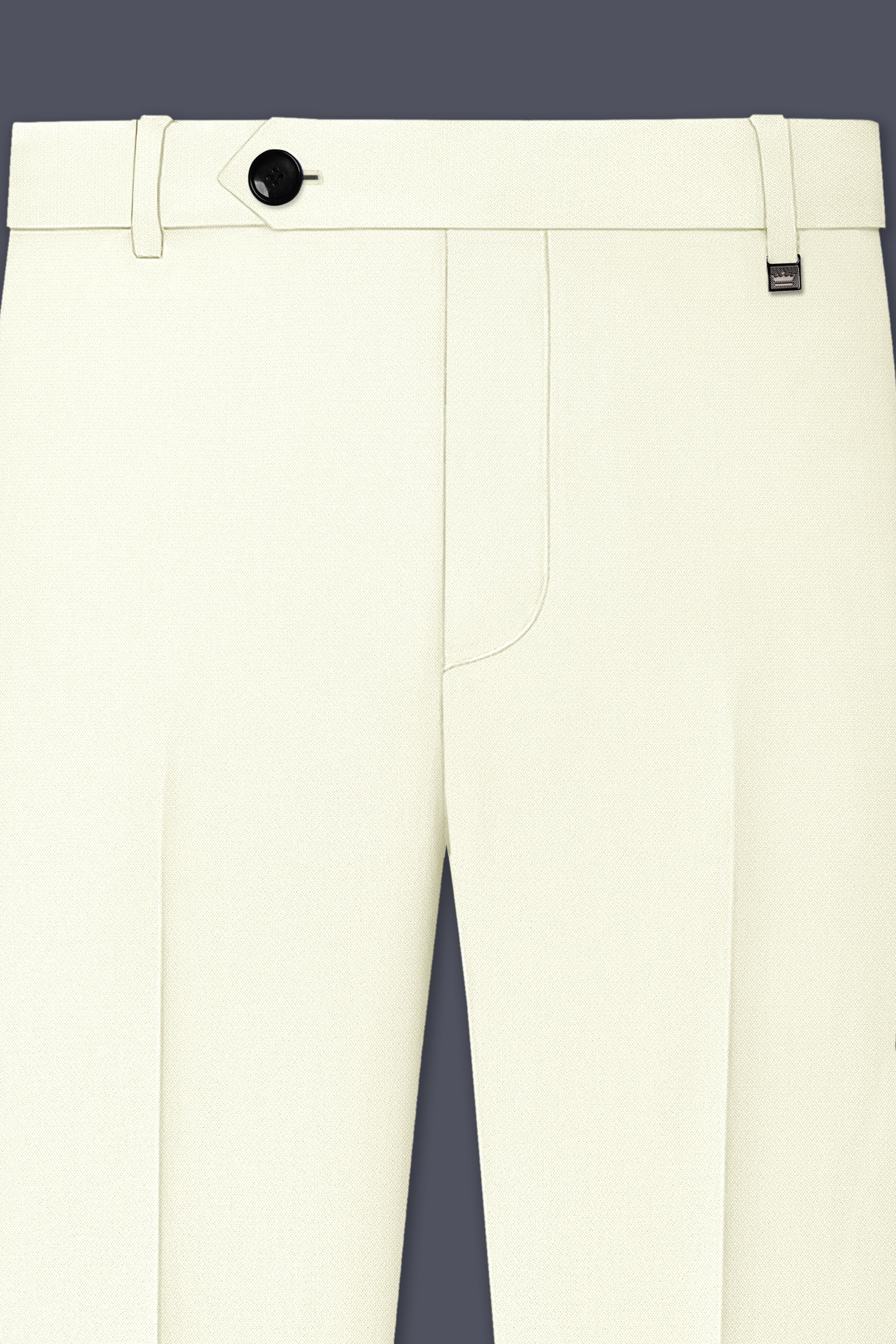 Ecru-Merino Off White Diamond Textured Wool Rich Slight Stretch Waistband Pant