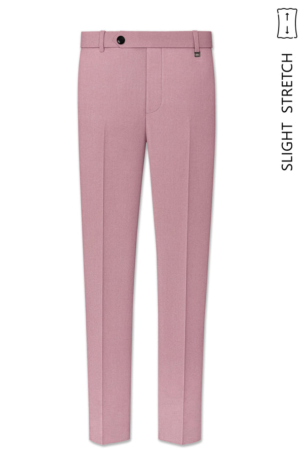 Aurore-Brandy Rose Pink Diamond Textured Wool Rich Slight Stretch Waistband Pant
