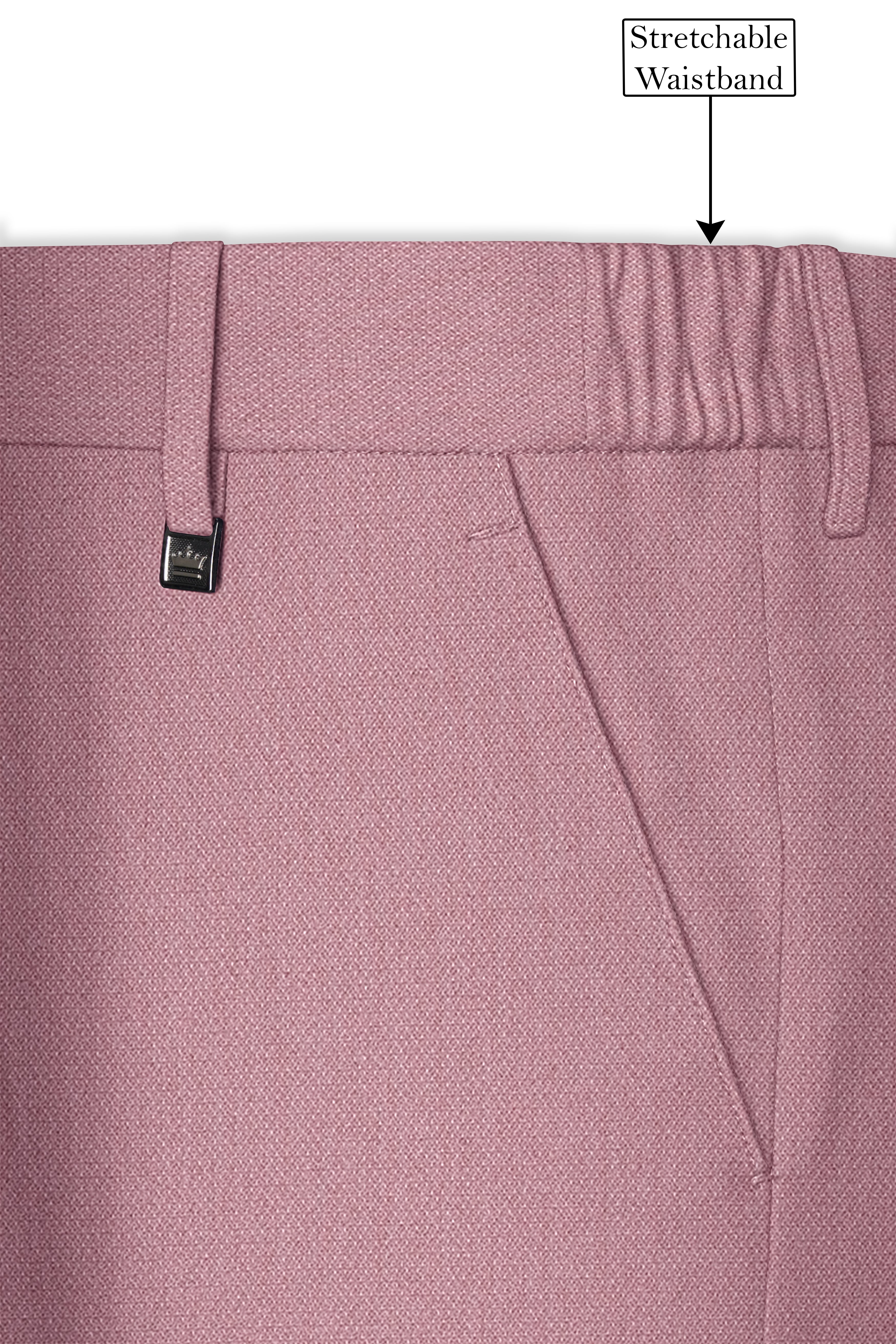 Aurore-Brandy Rose Pink Diamond Textured Wool Rich Slight Stretch Waistband Pant