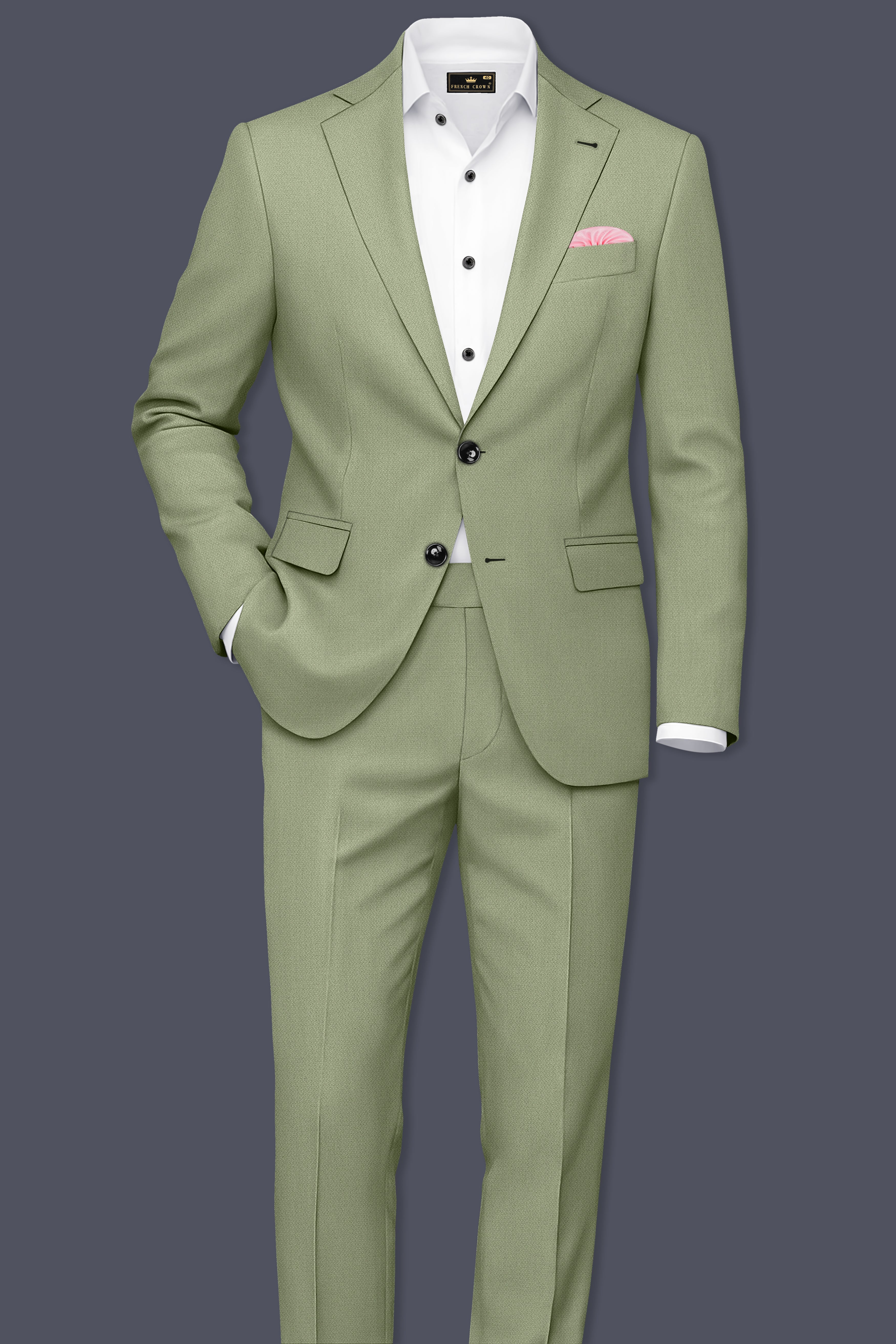 Verdo-Pablo Green Diamond Textured Wool Rich Slight Stretch Waistband Pant